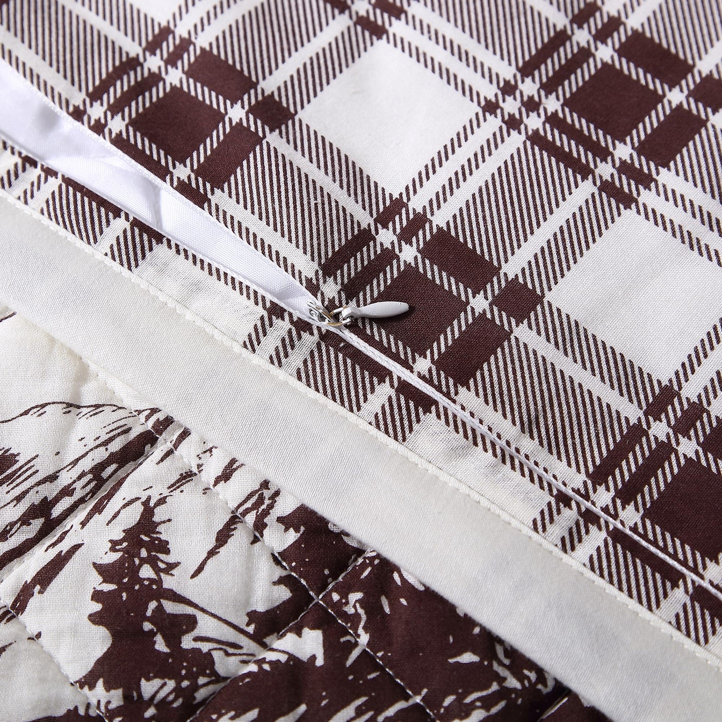 Paseo Road White Pine Rustic Bedding 3 Piece Full Queen Quilt Set, Cotton White Brown Bear Deer Pine Tree Woodland Print Cabin Bedding, Reversible Lodge Quilt Set with Pillow Shams