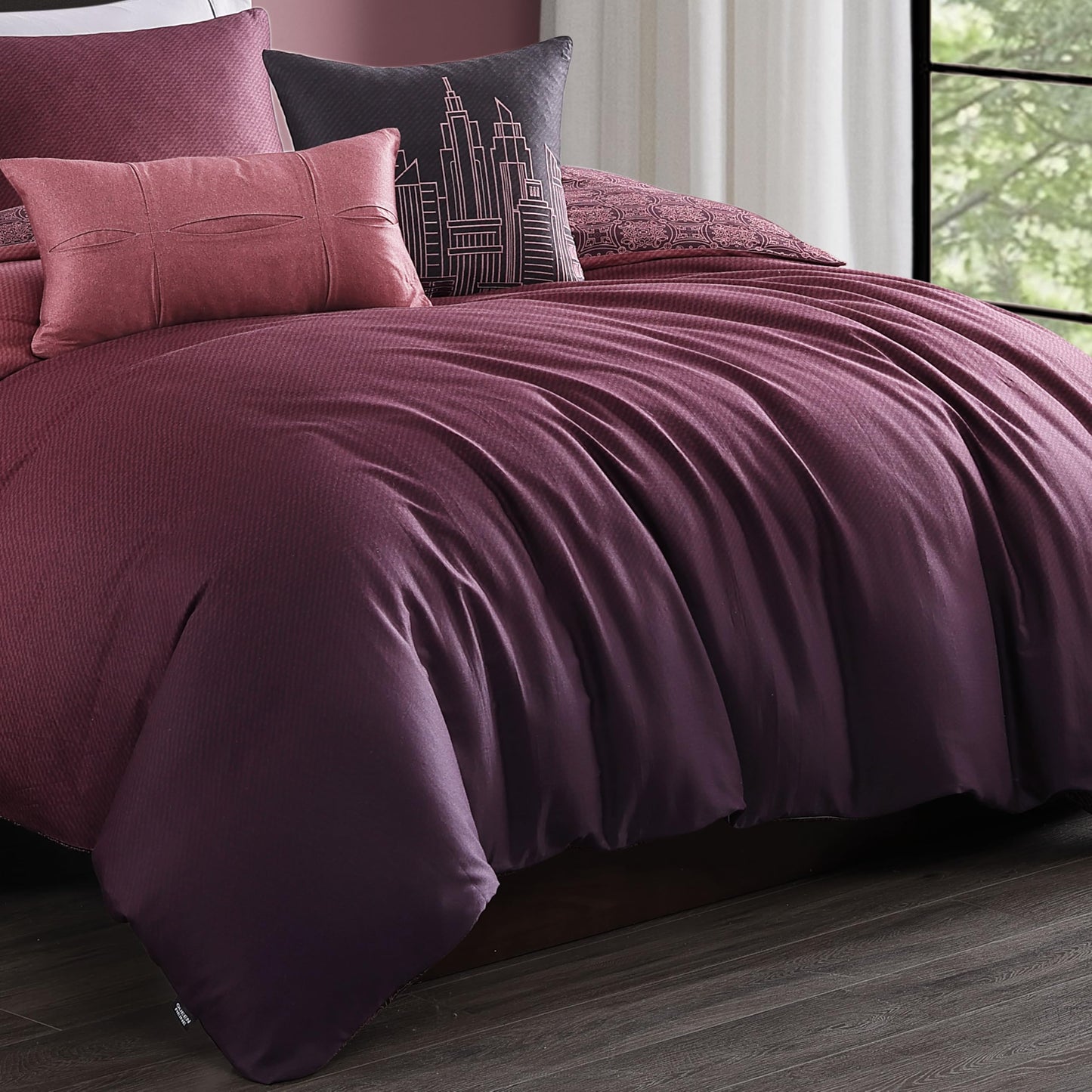 Bebejan Mauve Dreams 5 Piece Comforter Set, 100% Cotton Sateen, 220 Thread Count, Textured Reversible Bedding Comforter Set, 1 Comforter, 2 Shams & 2 Pillows (King/Cal King)