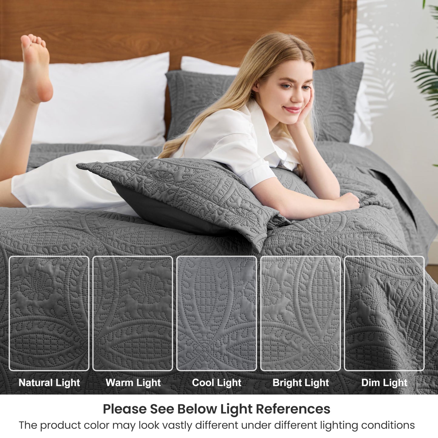 Love's cabin California King Size Quilt Bedding Set Dark Grey Bedspreads - Cal King Lightweight Bedspread Comforter - Coin Pattern Coverlet for All Season - 3 Pieces (1 Quilt, 2 Pillow Shams)