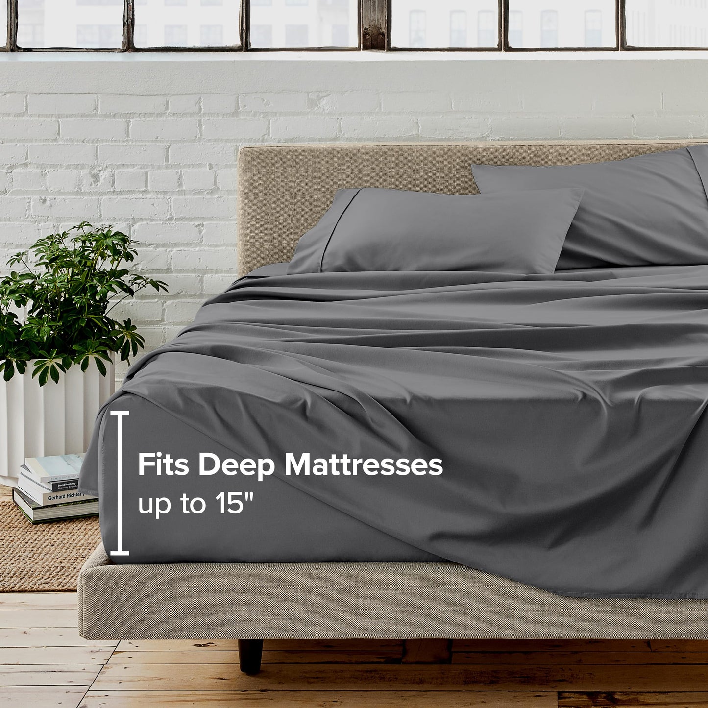 Bare Home Full Sheet Set Storage Pocket - 1800 Ultra-Soft Microfiber Bed Sheets - Double Brushed - Deep Pocket - Bedding Sheets & Pillowcases (Full, Grey)
