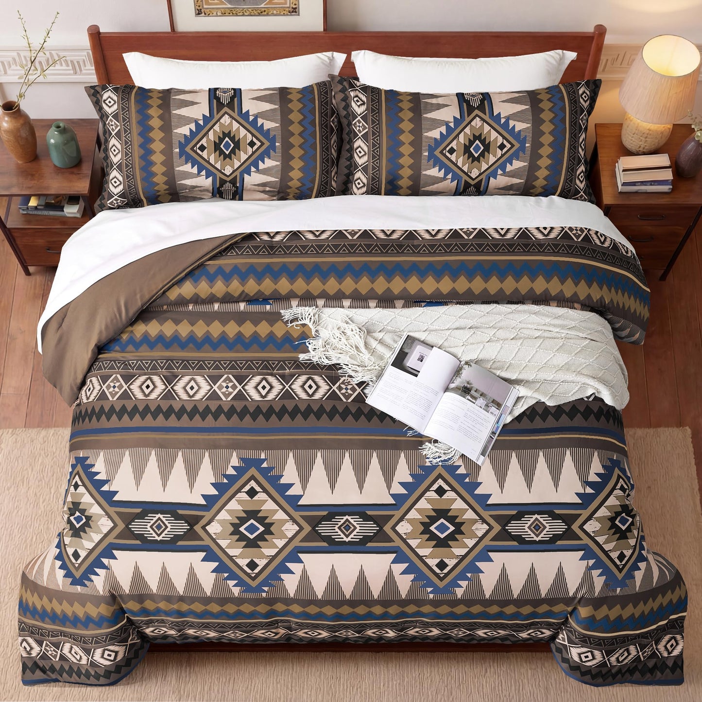 Tyrot Dark Brown King Size Comforter Set – 3 Piece Boho Aztec Western Bedding Sets, Soft Lightweight Comforter for All Seasons, Southwestern Style, 1 Comforter & 2 Pillow Shams