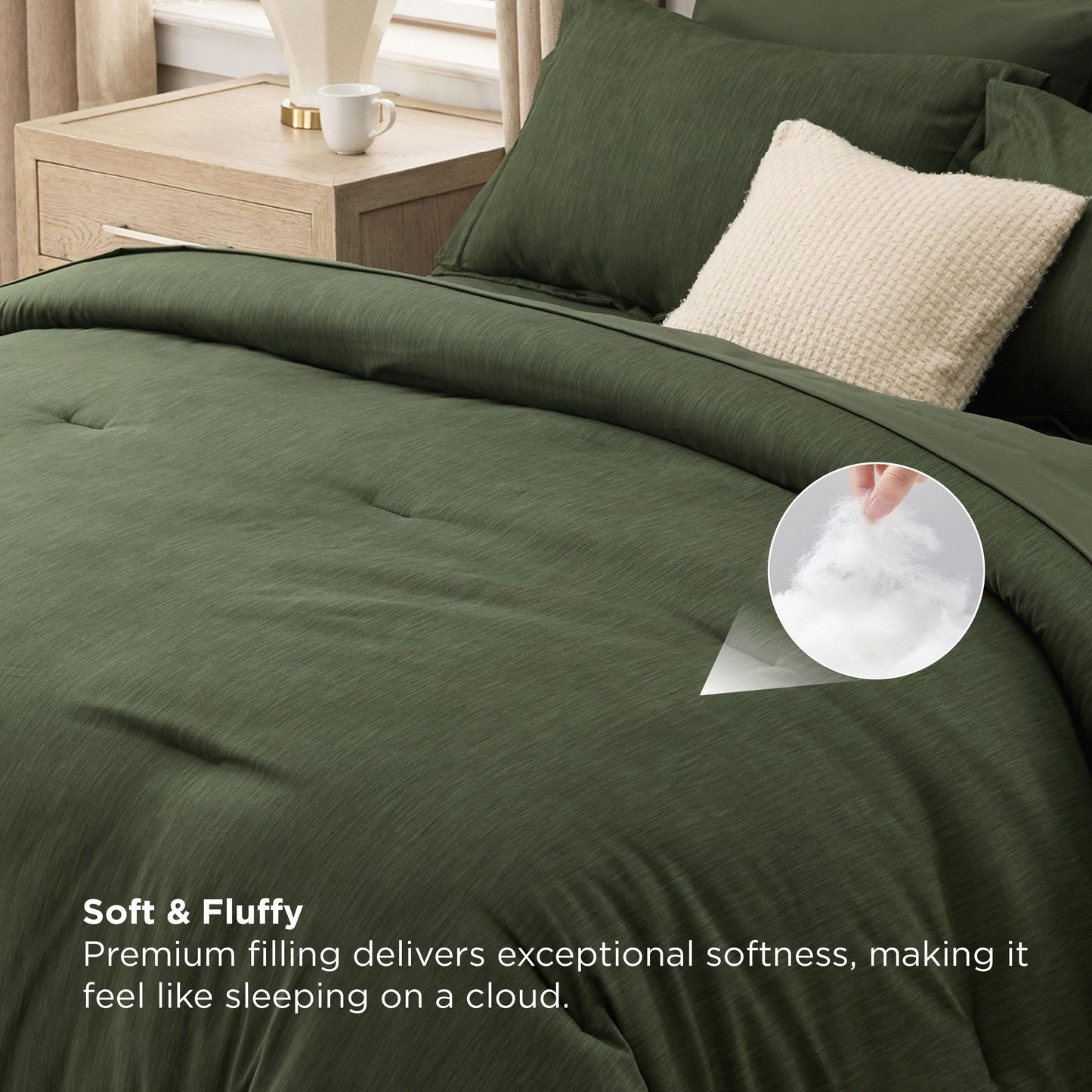 Bedsure Queen Comforter Set Dark Green - Bed in a Bag Queen Size Bedding 7 Pieces, Cationic Dyed Bed Set, Dark Green Soft Bedding for All Seasons Comforter with Sheets, Pillowcases & Shams