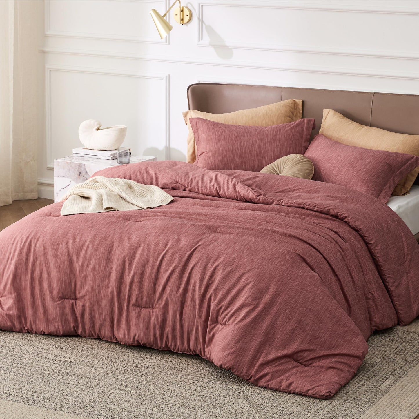 Bedsure California King Comforter Set - Pink Clay Soft Bedding for All Seasons, Cationic Dyed Bed Set, 3 Pieces, 1 California King Size Comforter (104"x96") and 2 Pillow Shams (20"x36"+2")