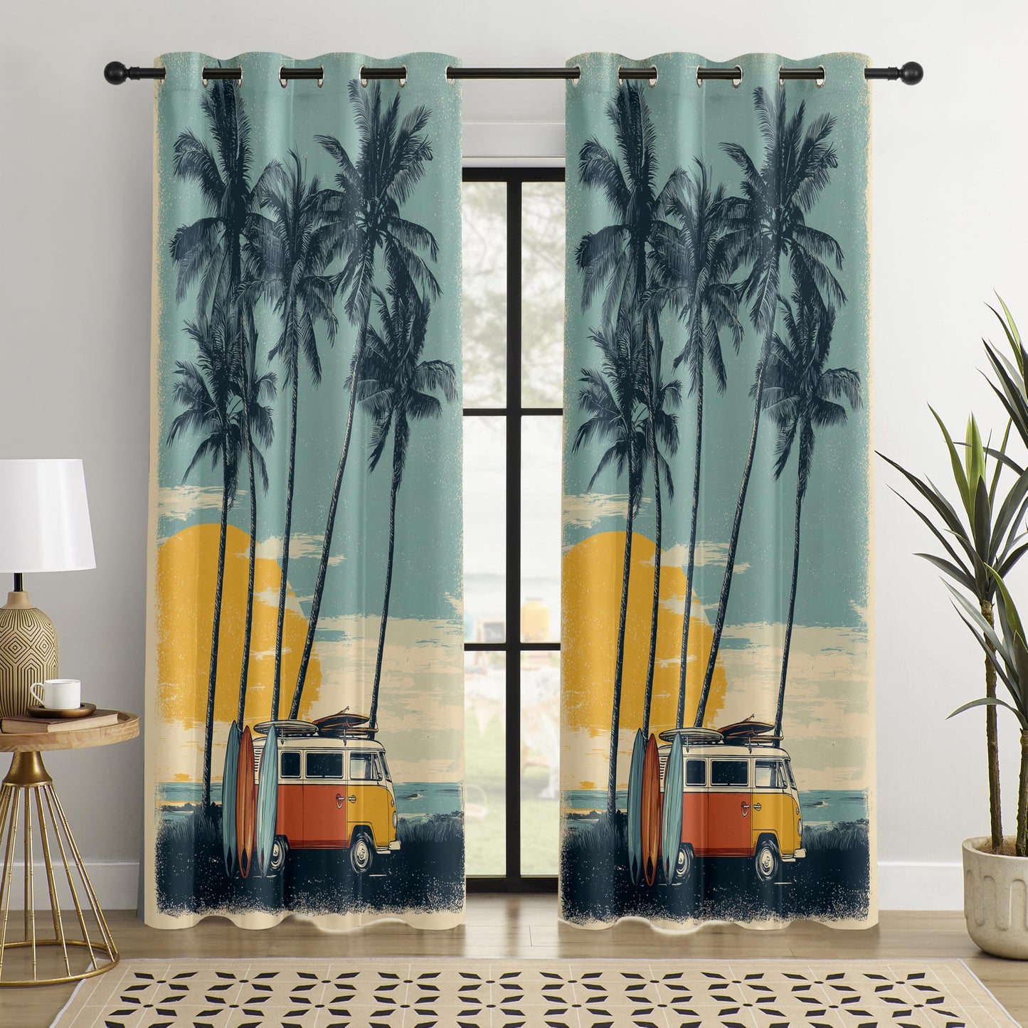 BOHOMOCASA Surf Camp Blackout Curtains, Coastal Ocean Drapes, 100% Light Blocking, Thermal Insulated & Noise Reducing Curtains for Bedroom, Grommet Top 52 x 84 Inches, 2 Panels
