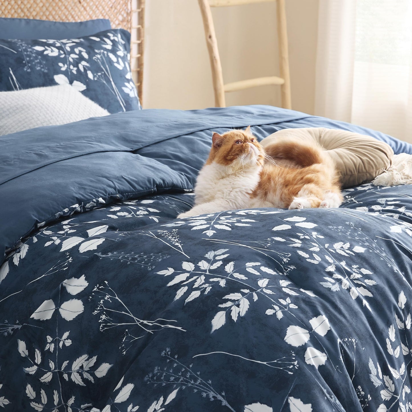 Bedsure Navy Twin XL Comforter Set - 5 Pieces Floral Bedding Sets Twin XL Bed in a Bag with Reversible Botanical Flowers Comforter, Sheets, Pillowcase & Sham