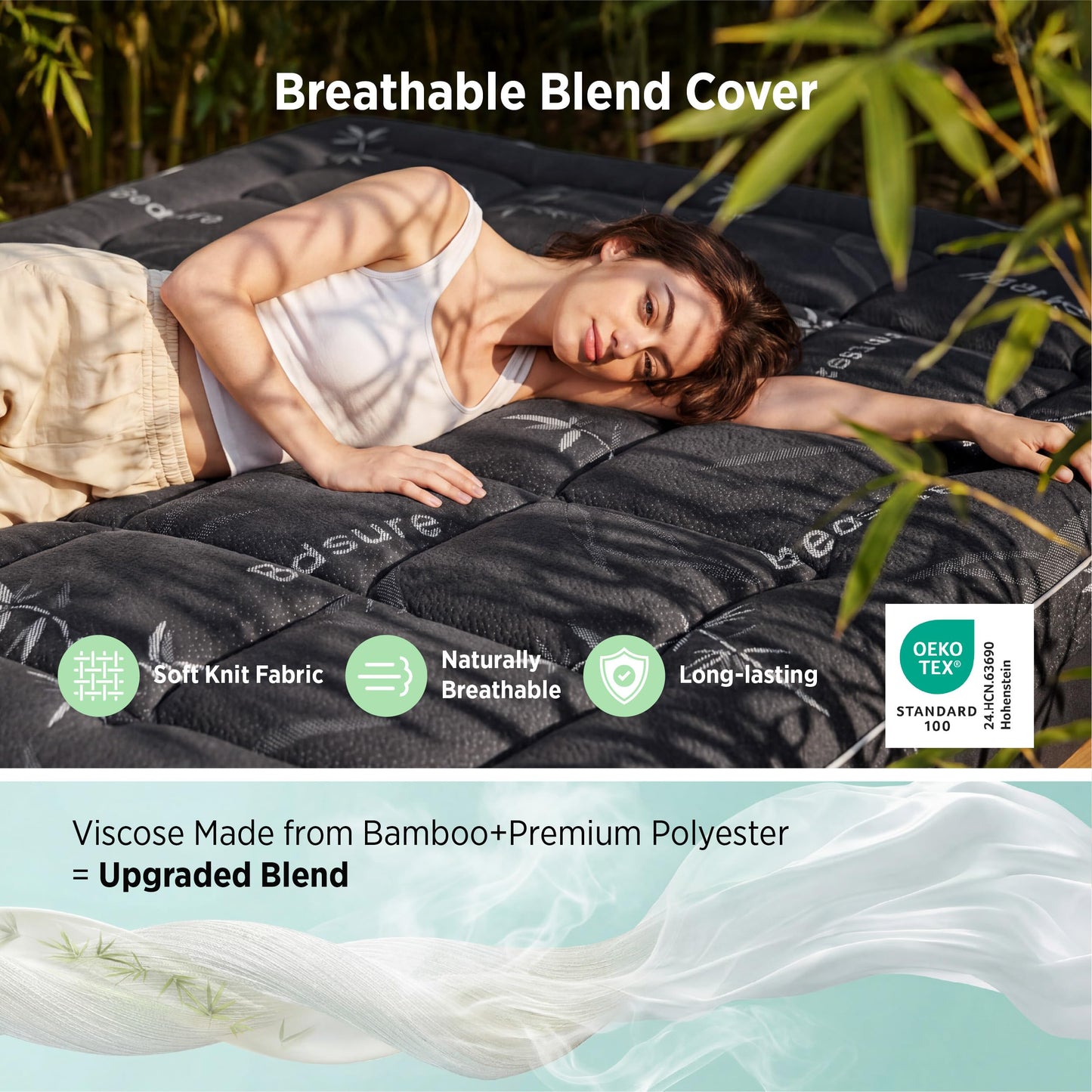 Bedsure Dual-Layer 5 Inch Memory Foam Mattress Topper Twin XL, 3 Inch Memory Foam + 2 Inch Viscose Made from Bamboo Mattress Topper Pad Cover, Breathable & Pressure Relief, Black