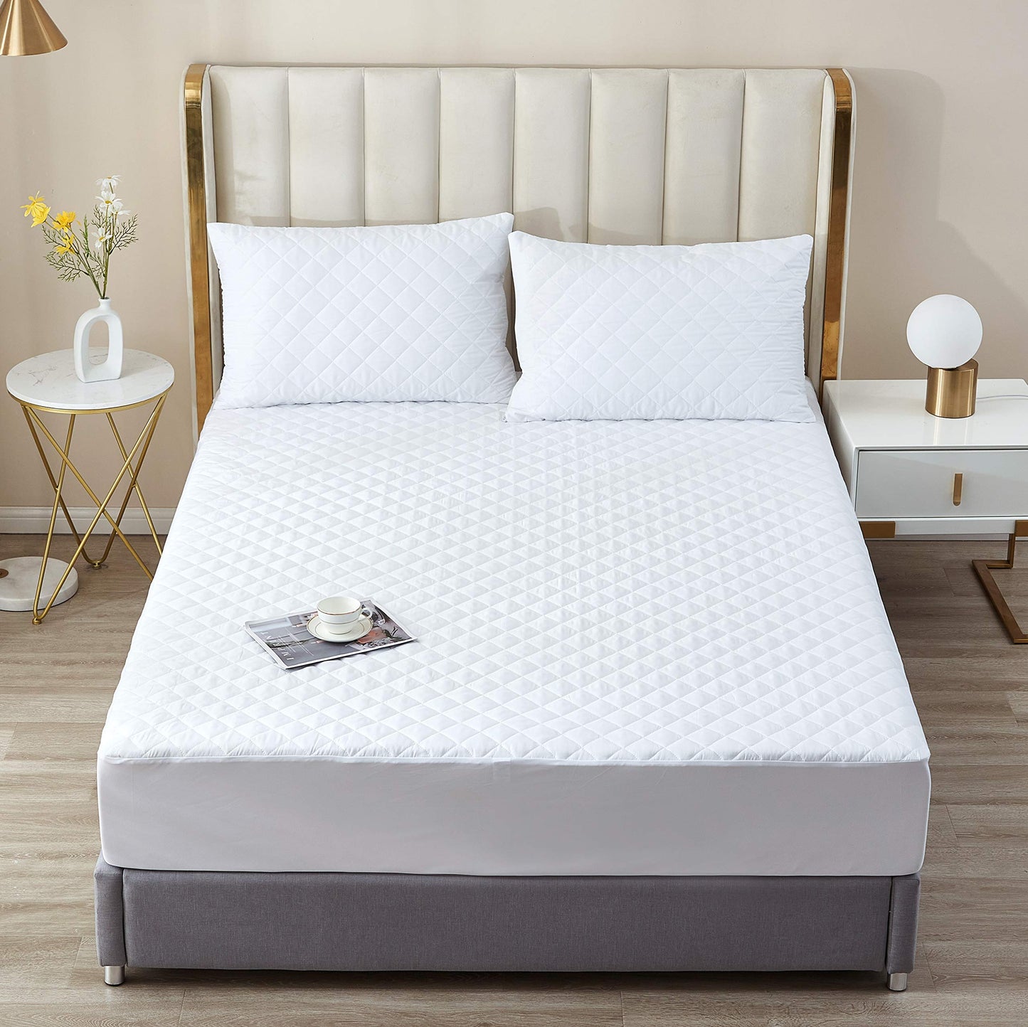 Elif Home Goods California King Waterproof Mattress Protector, Quilted Cooling Fitted Bed Mattress Cover Pad, 13"-15" Deep Pocket, Soft and Noiseless Machine Washable, Vinyl Free