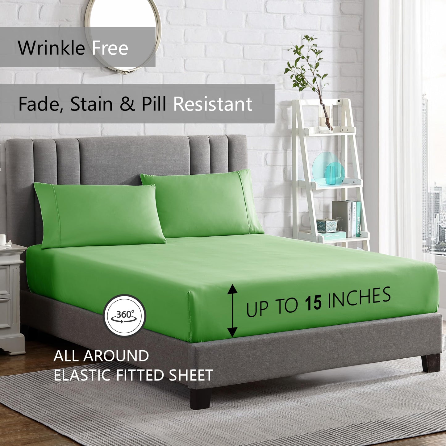 American Home Collection Full Size Sheet Set - Ultra-Soft Microfiber 15-Inch Deep Pocket - Wrinkle Free and Fade Resistant (Lime Green)