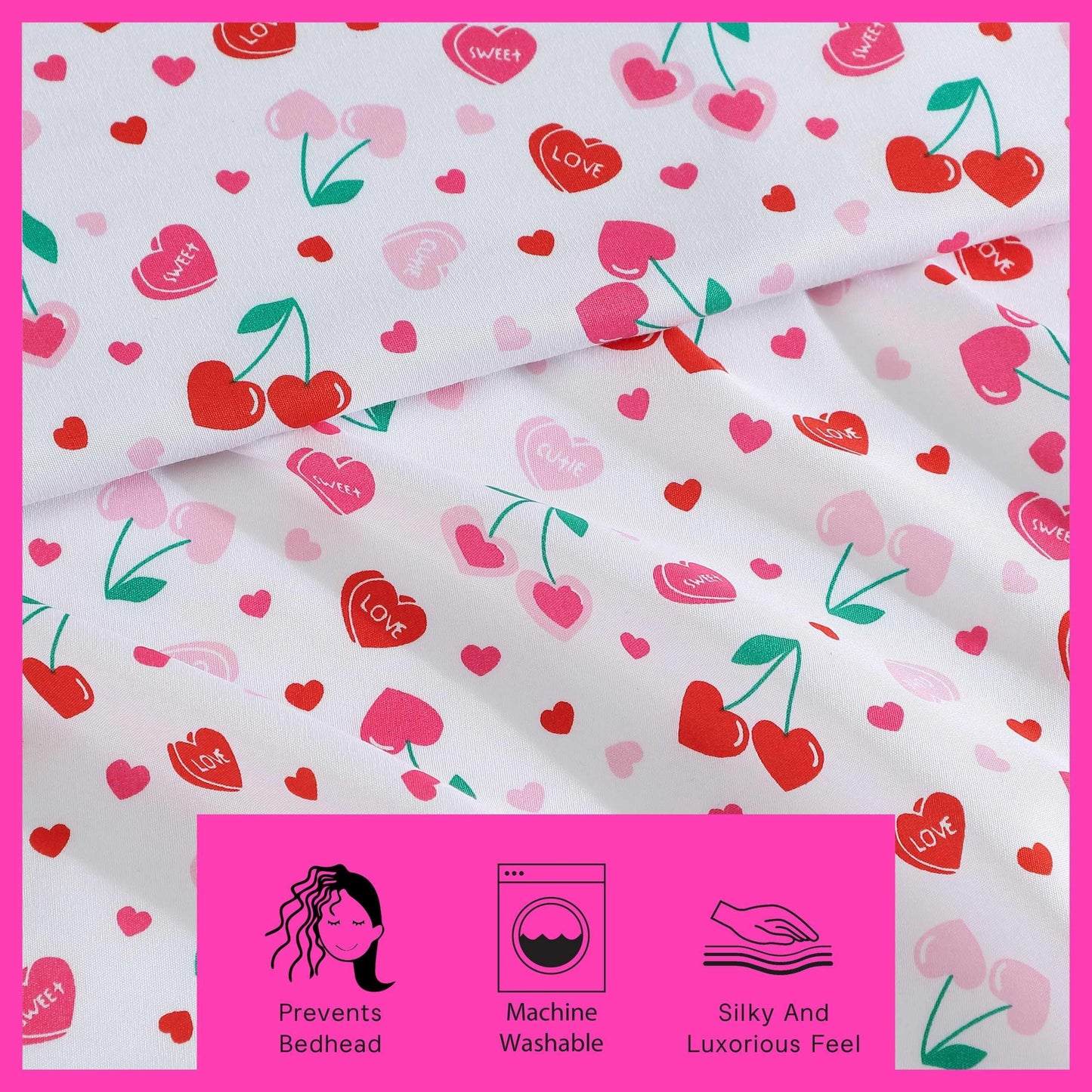 Betsey Johnson - Queen Bed Sheets, Super Soft Bedding with Matching Sham(s), Fade & Wrinkle Resistant Bed Essentials (Sweet Tart Cherries Pink, Queen)