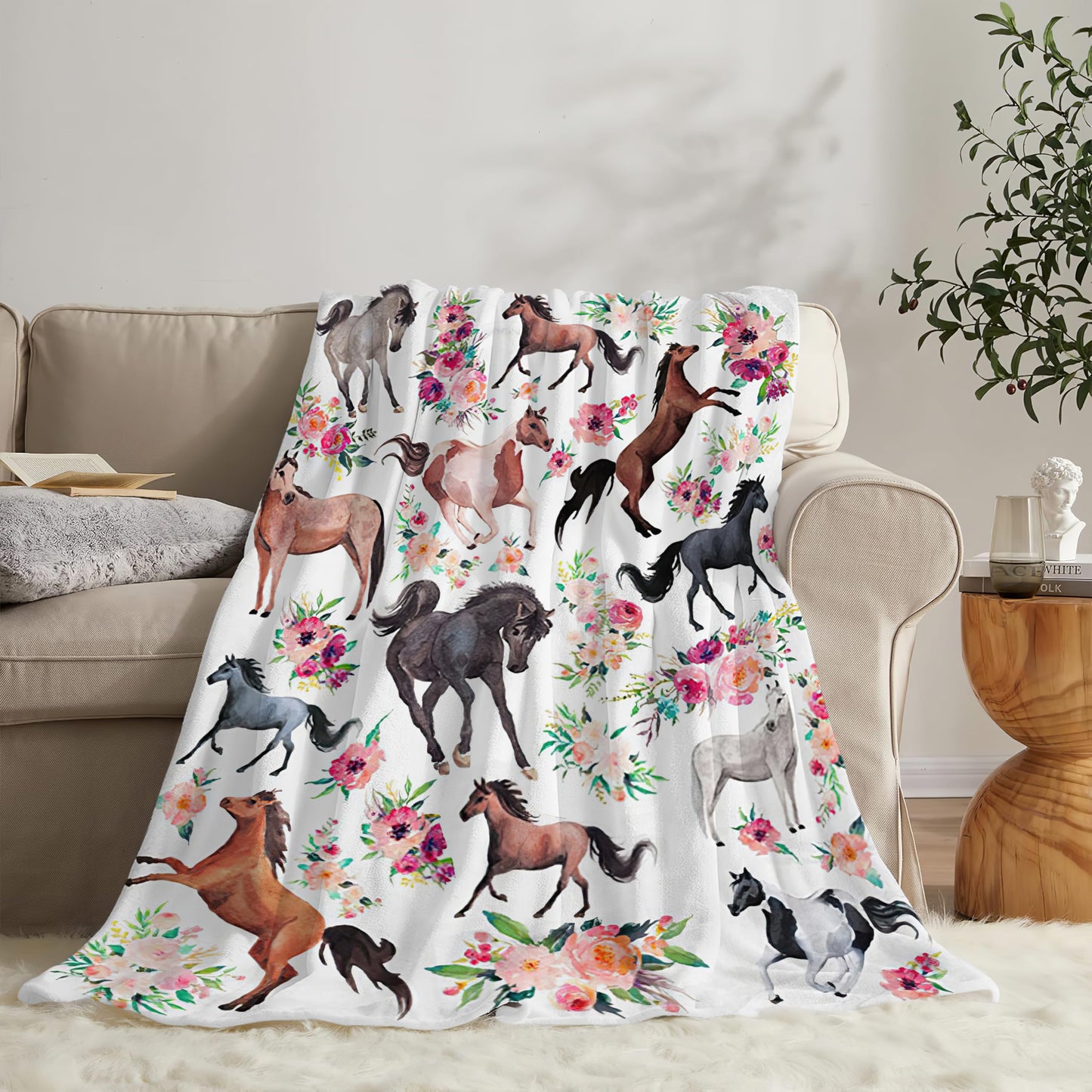 Horse Blanket Horse Throw Blanket Gifts for Girls Women Kids Boys Adults Man Super Soft Cozy Plush Fluffy Fuzzy Fleece Blanket Decor 40''X50''