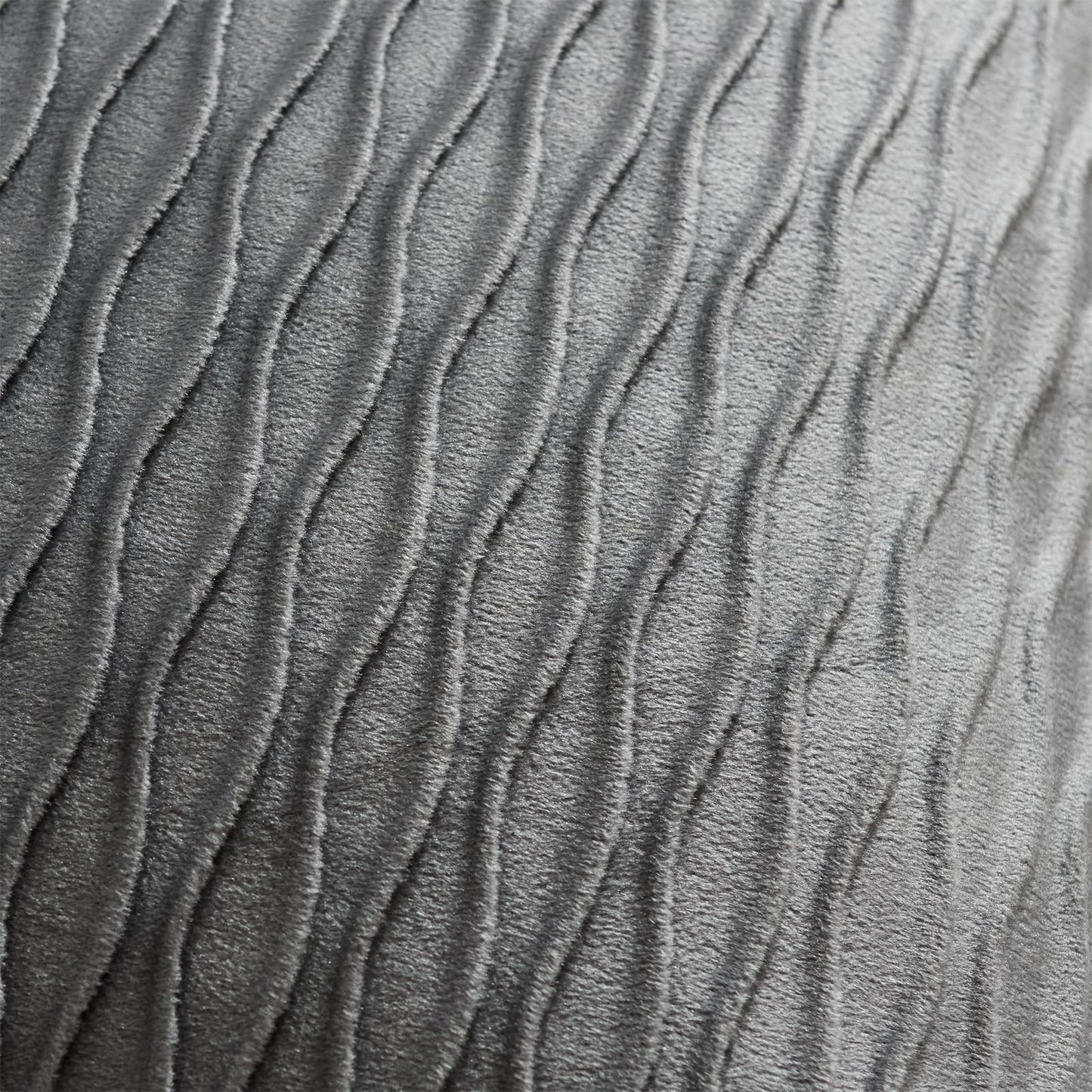DEZENE Grey Vertical Ripple Striped Decorative Pillow Cases: Pack of 2 18x18 Inch Velvet Square Throw Pillow Covers for Farmhouse Couch Sofa Bed Living Room Home Decor