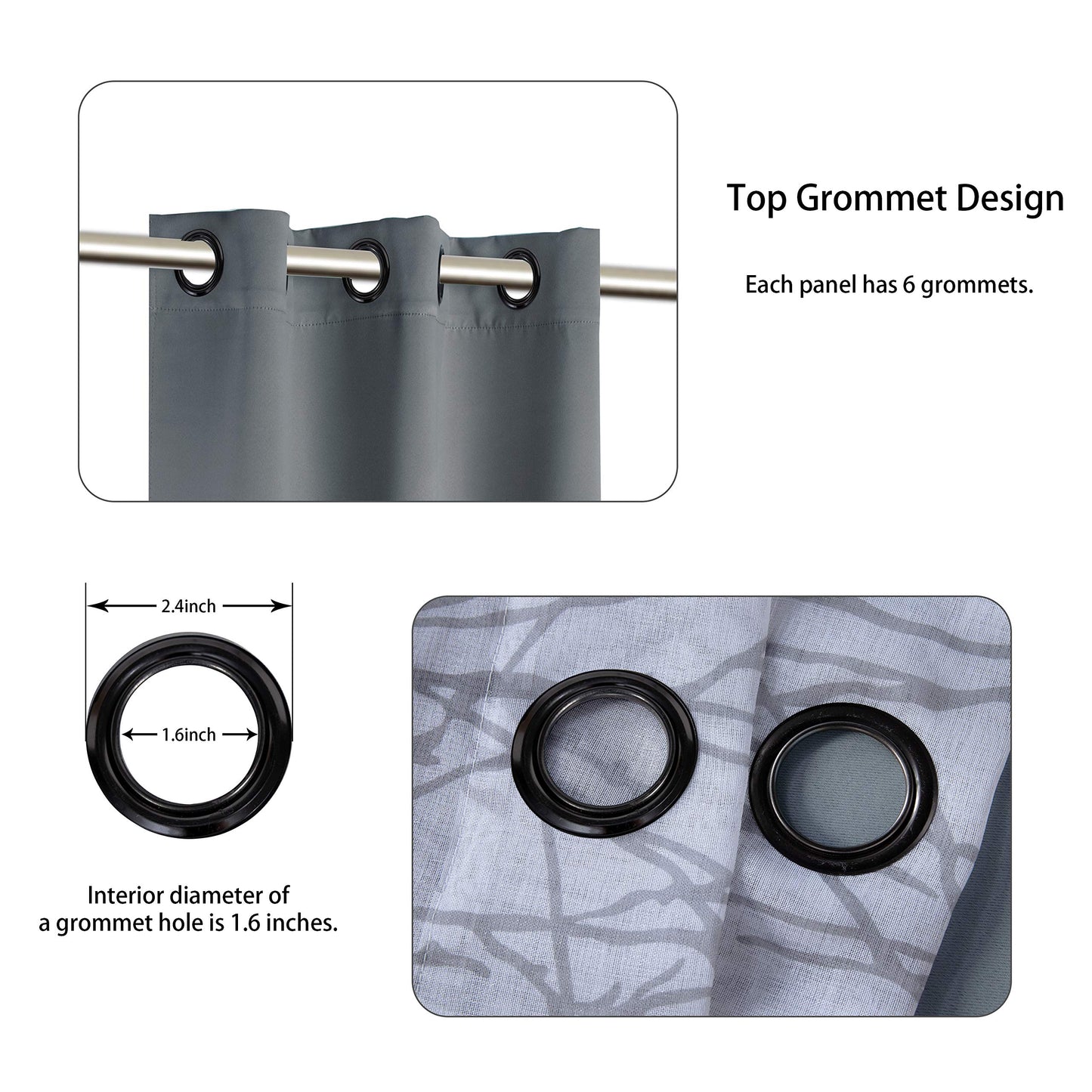 BONZER Mix and Match Curtains - 2 Pieces Branch Print Sheer Curtains and 2 Pieces Blackout Curtains for Bedroom Living Room Grommet Window Drapes, 37x63 Inch/Panel, Light Grey, Set of 4 Panels