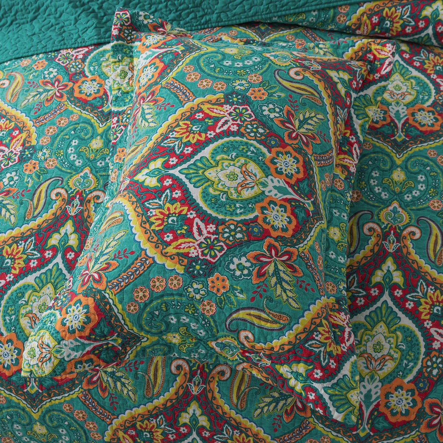 BEDIFANY Green Queen Comforter Set 3 Pieces, Cotton Queen Size Quilts for Bed, Lightweight Boho Quilted Bedspread for All Season