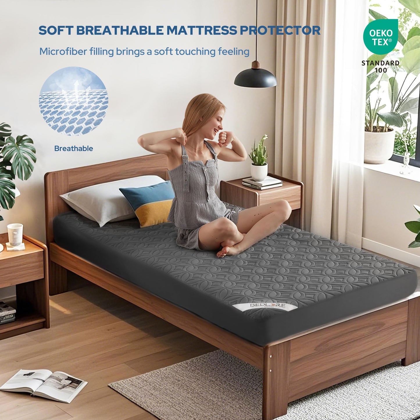 BEDLORE Waterproof Mattress Protector, Twin XL Size Mattress Pad with Deep Pocket 6"-15" Depth, Soft Breathable Dirt-Proof Bed Mattress Cover for Bedroom, College Dorm (Gray)