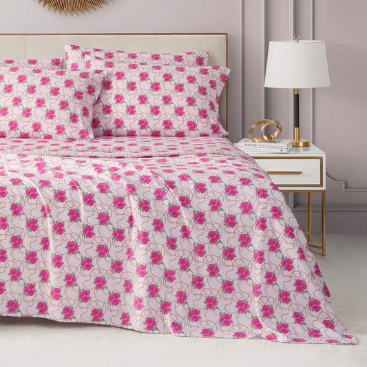Juicy Couture Printed Microfiber 4-Piece Twin Sheet Set, Bianca Chain Floral Pink