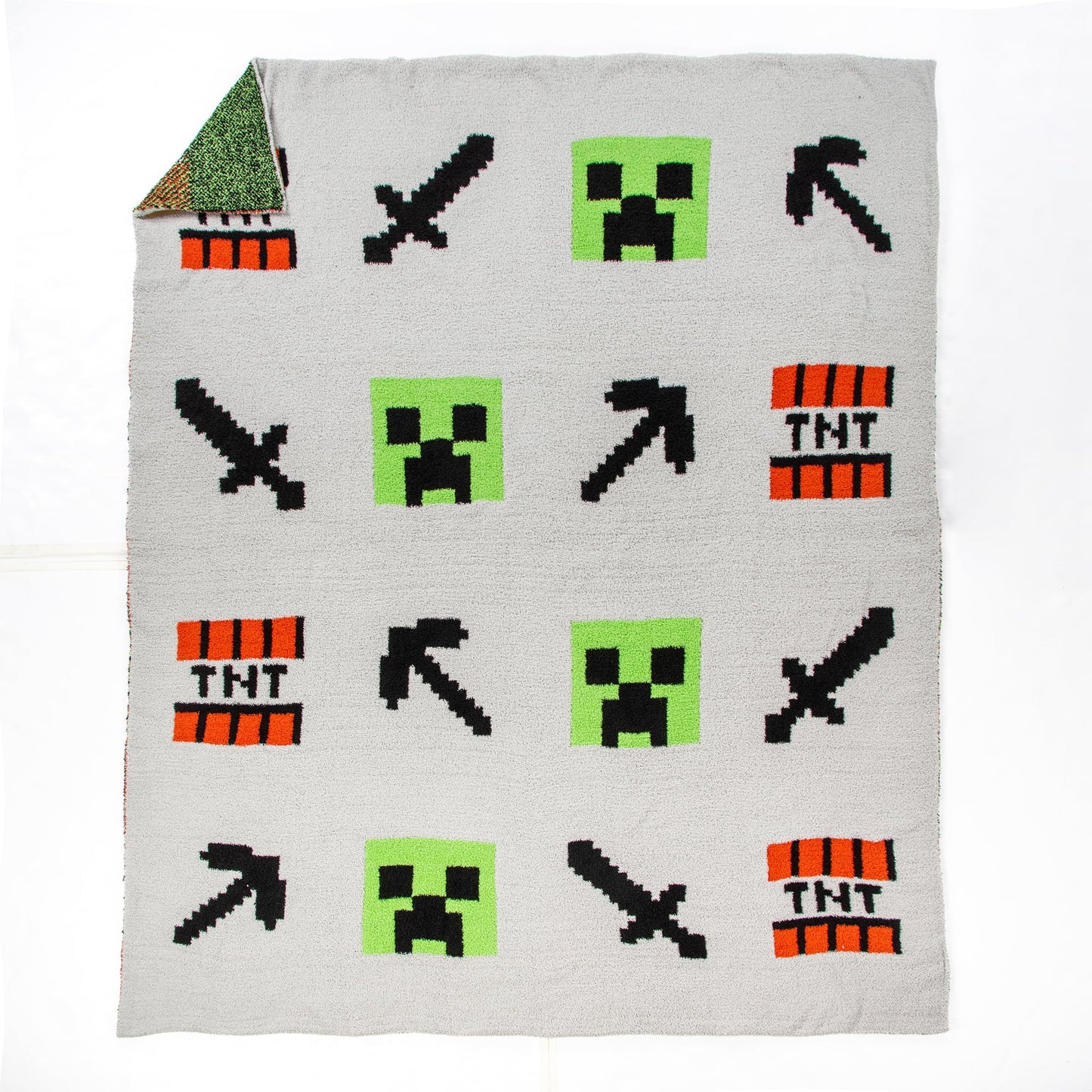 Minecraft Feather Knit Fluffy Throw Blanket - Creeper and Weapons Fuzzy Blanket Measures 50 x 60 Inch, Super Soft Lightweight Gamer Bedding