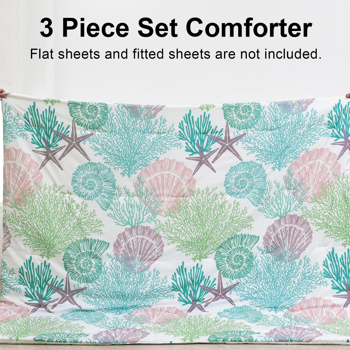 Tritard Coastal Comforter Set King Size 3 Piece, Soft Beach Themed Comforter, Ocean Nautical Lightweight Bedding Sets for All Seasons, (1 Reversible Comforter and 2 Pillow Shams), 104''x90'', C5