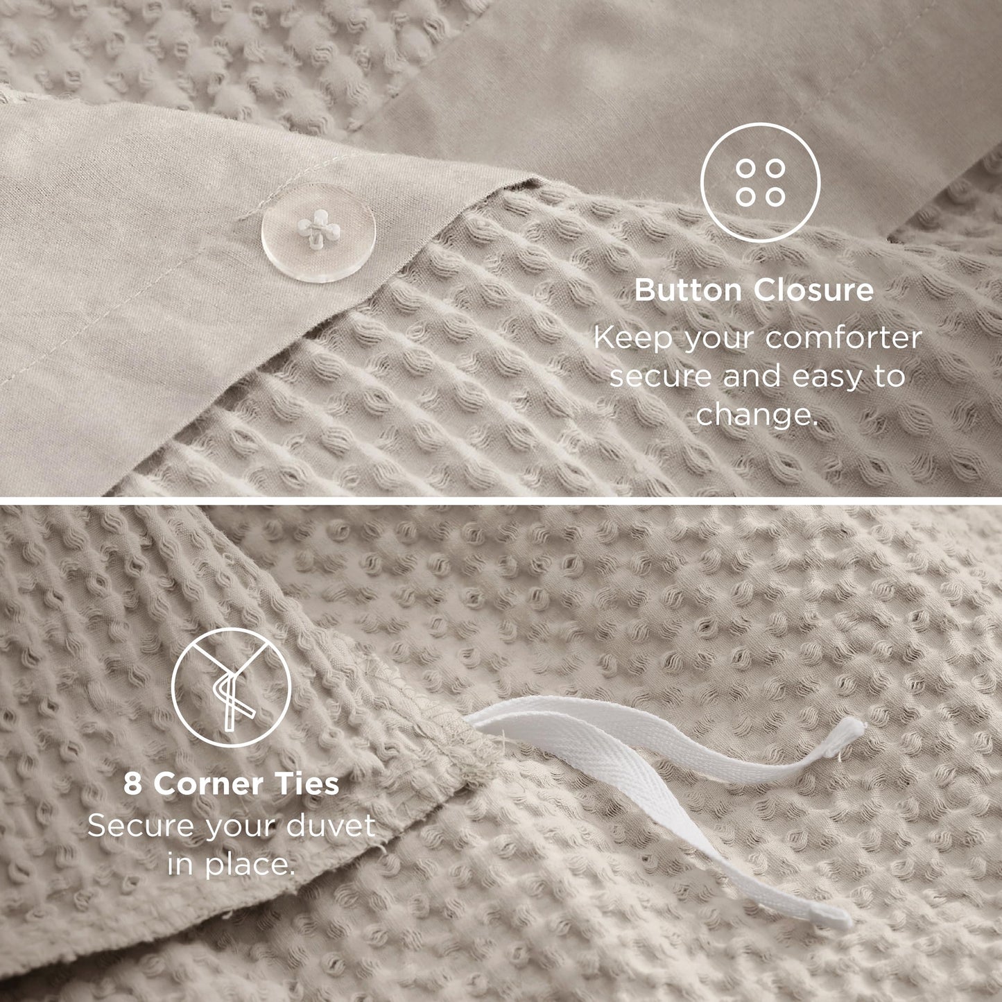 Bedsure 100% Cotton Duvet Cover Queen Size with Fitted Sheet - 4 Pieces Linen Waffle Weave Duvet Covers, PureWowen Breathable Bedding Set, 1 Duvet Cover 90x90, 1 Fitted Sheet, 2 Pillow Shams