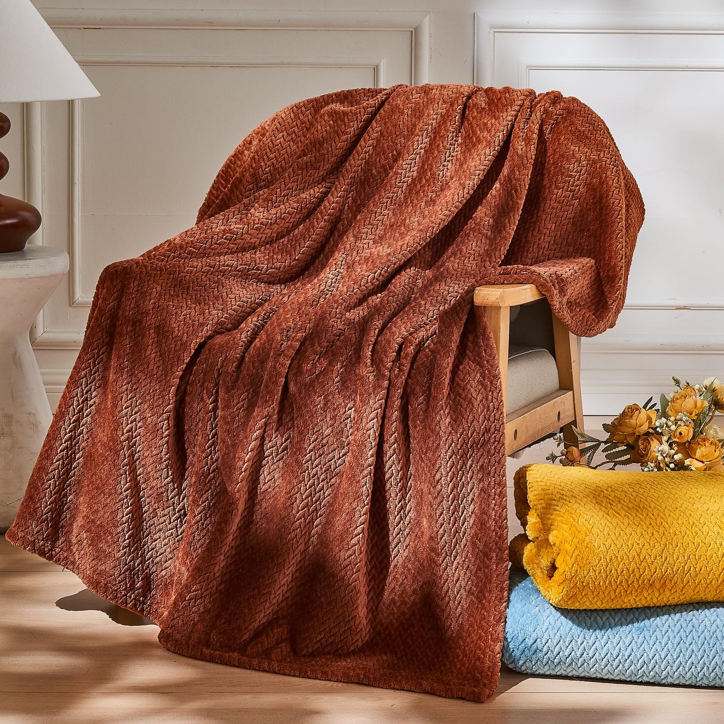 NEWCOSPLAY Super Soft Throw Blanket Coffee Premium Silky Flannel Fleece Leaves Pattern Lightweight Bed Blanket All Season Use (Coffee, Throw(50"x60"))