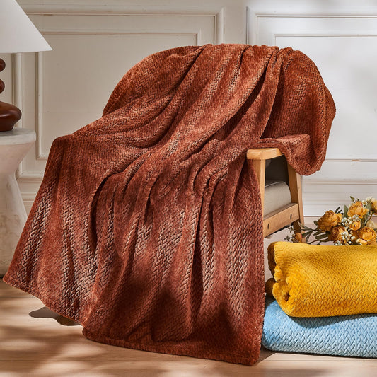 NEWCOSPLAY Super Soft Throw Blanket Coffee Premium Silky Flannel Fleece Leaves Pattern Lightweight Bed Blanket All Season Use (Coffee, Throw(50"x60"))