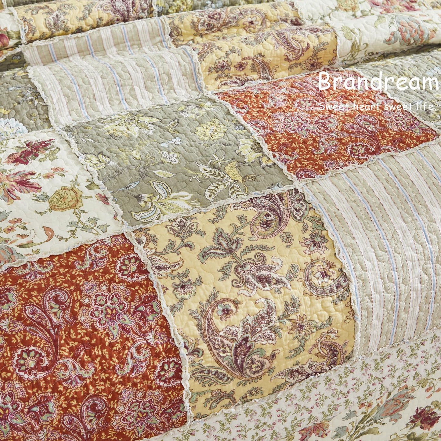 Brandream Queen Size Quilt Set Cotton Farmhouse Patchwork Quilts American Country Quilted Comforter Set 3-Piece