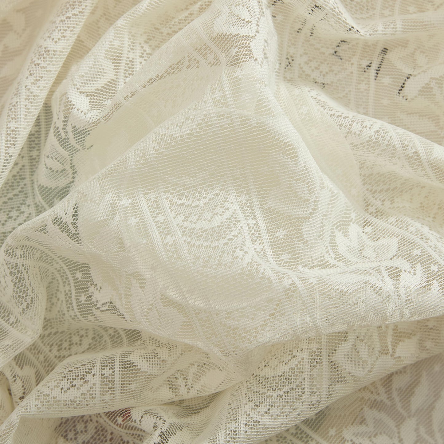 HLC.ME Sophia Floral Rod Pocket Lace Short Cafe Swags for Small Windows - 28 x 36 Inch Length (Ivory Swags, Set of 2)