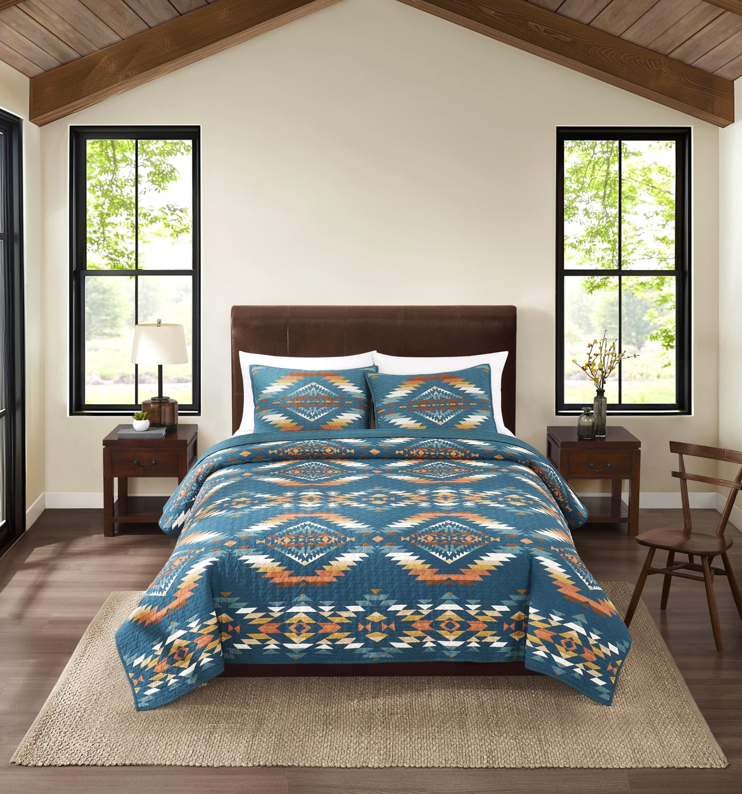Pendleton Full/Queen Quilt Set – 100% Cotton 3 Piece Quilt Set with Shams, Soft Lightweight Bedding for Queen Size Bed, Teal Blue Multi Patterned Comforter Alternative, Queen Bedding Set (Summerland)