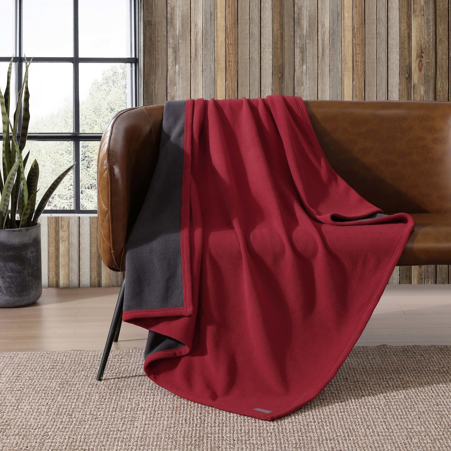 Eddie Bauer - Throw Blanket, Solid Reversible Fleece Bedding, Soft & Cozy, Perfect Home Decor for Bed & Couch (Red/Dark Smoke, Throw)