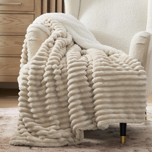Bedsure Sherpa Throw Blanket for Couch - Super Soft, Comfort Cozy Fleece Thick Warm Blanket for Women, GentleSoft Plush & Fluffy Spring Throw Gift for Women, Room Decor, Beige, 50x60 Inches