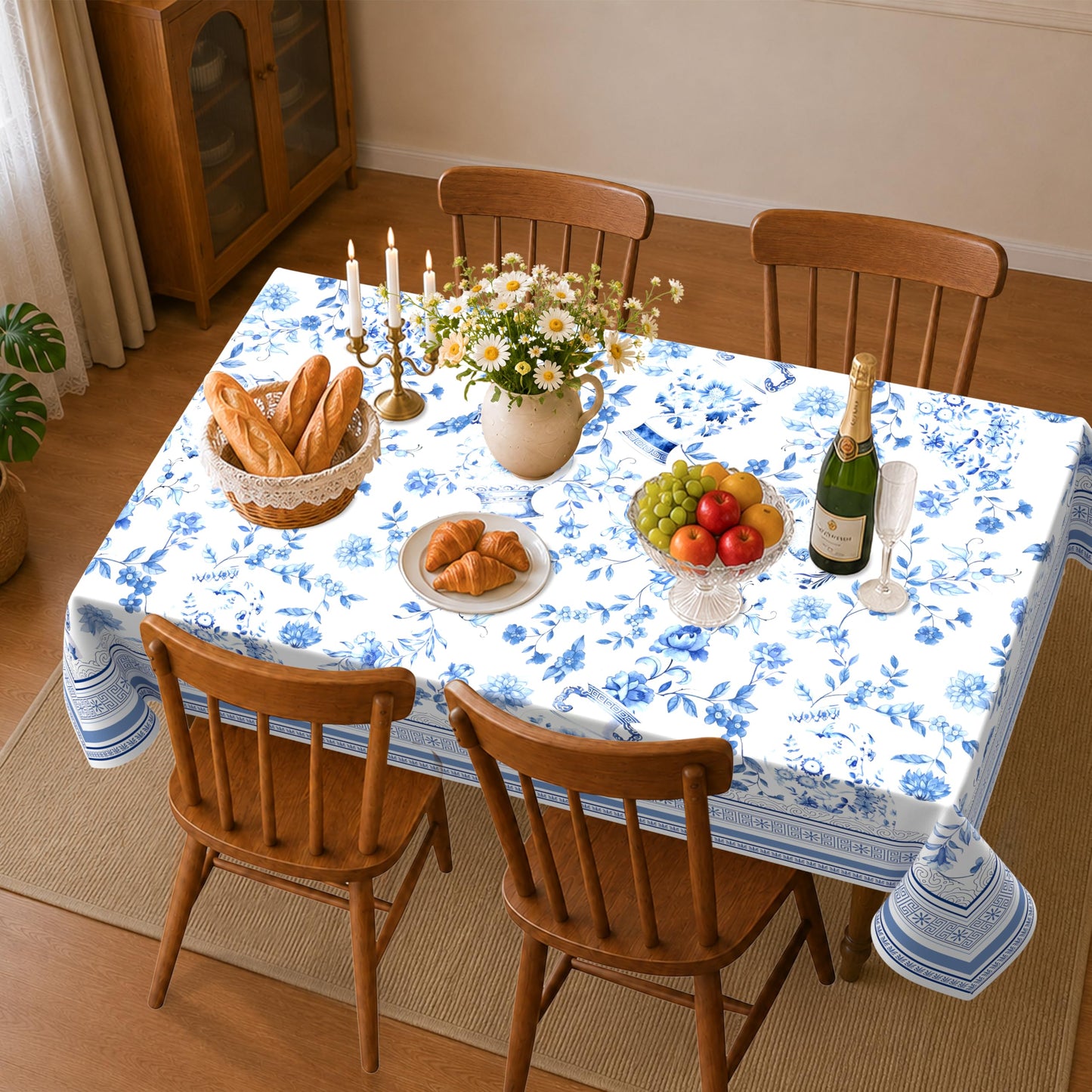 Viyeneyo Rectangle Tablecloth 60x102 Inch, French Blue Vase Table Cloth