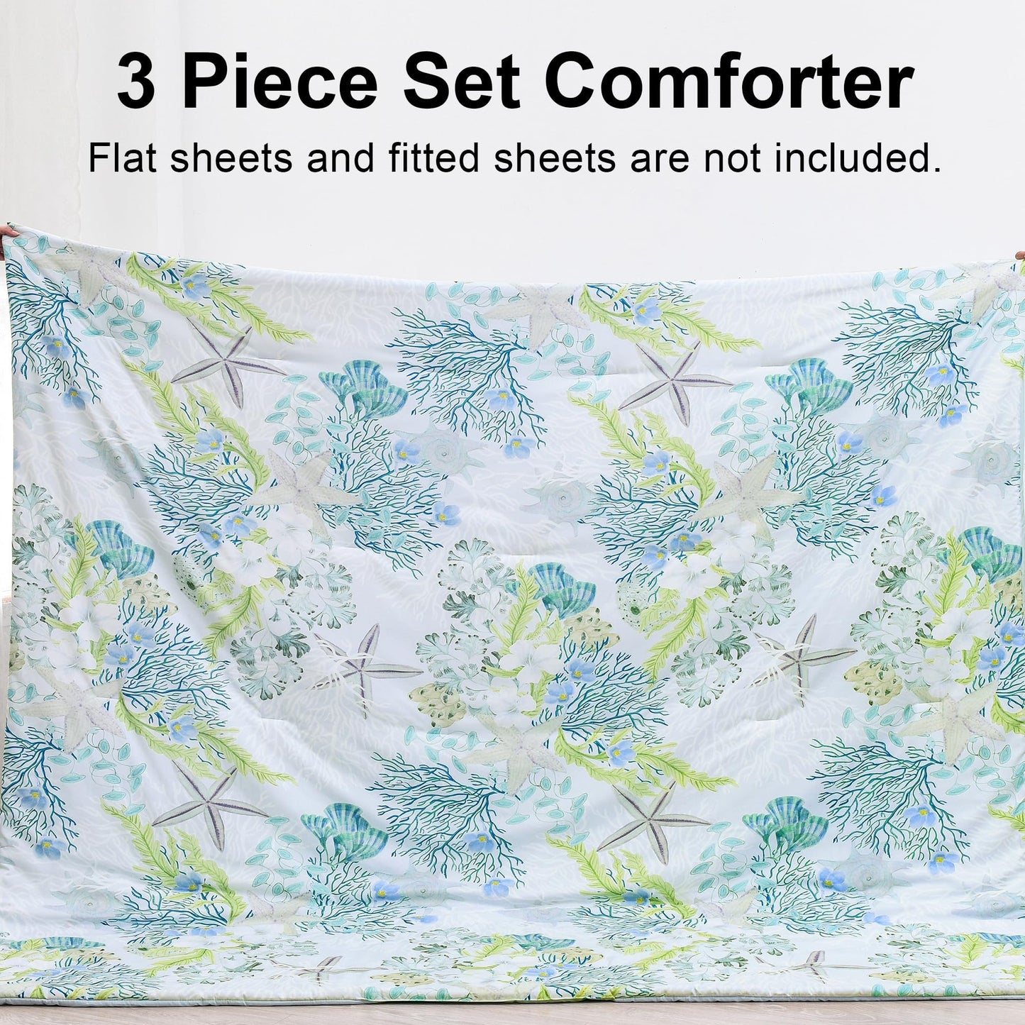 Tritard Coastal Comforter Set King Size 3 Piece, Soft Beach Themed Comforter, Ocean Nautical Lightweight Bedding Sets for All Seasons, (1 Reversible Comforter and 2 Pillow Shams), 104''x90'', C8