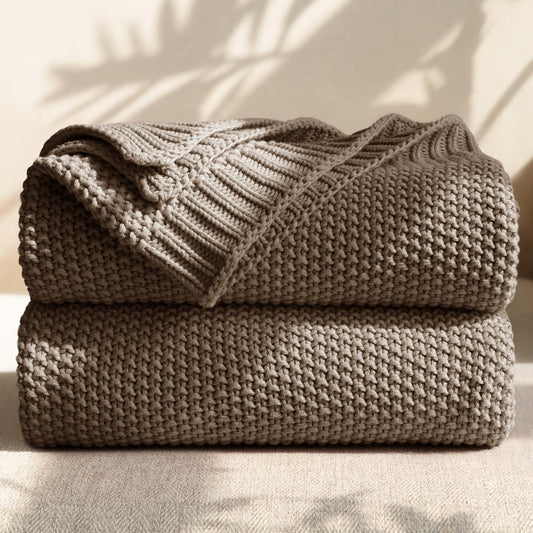 blunique 100% Cotton Cable Knit Throw Blanket, Lightweight Soft Knit Blanket for Sofa Couch Bed, Breathable All-Season Throw, Cozy Decorative Blanket, 50 x 60 Inch,Taupe