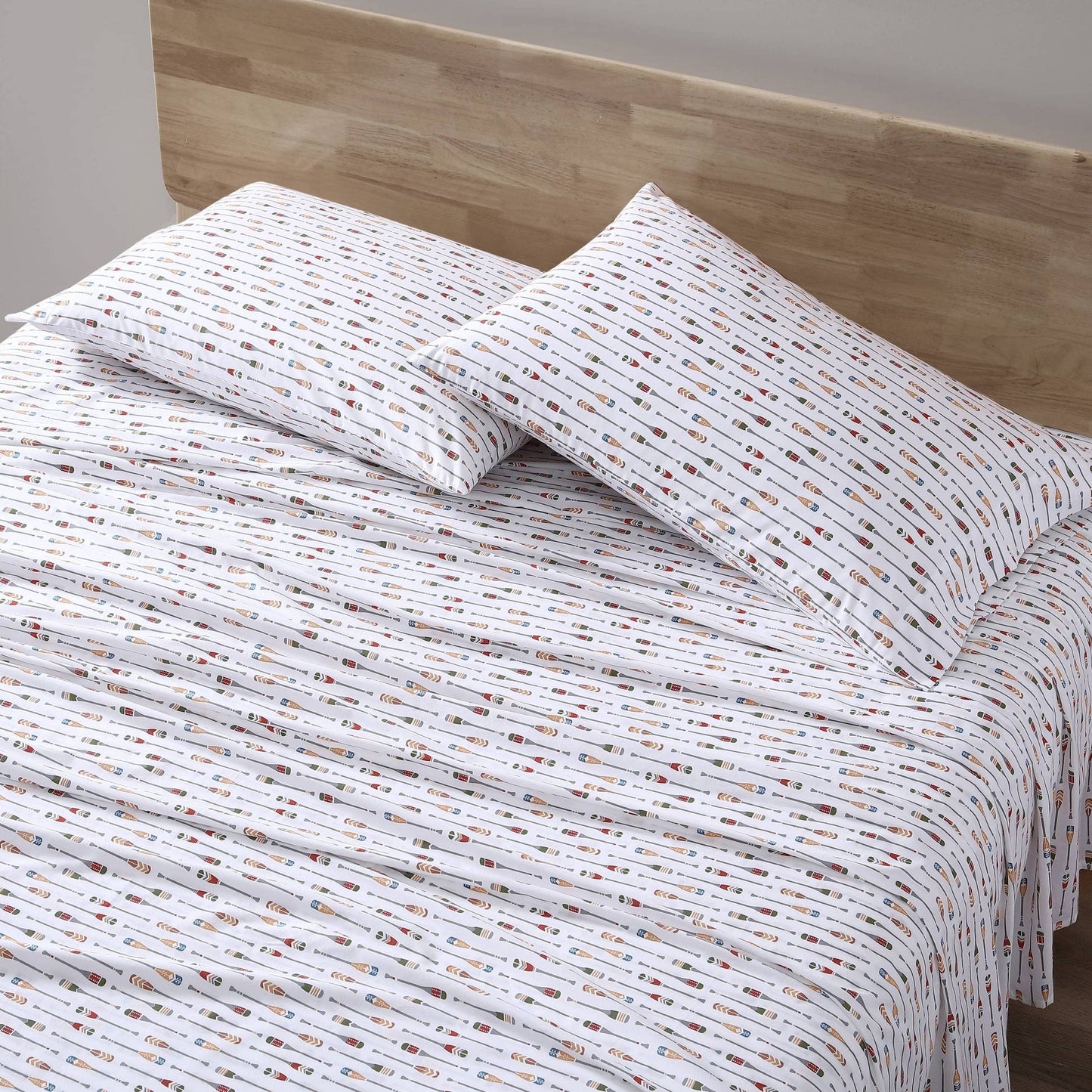 Eddie Bauer - Twin Sheet Set with Fitted Sheet & Pillowcase, 100% Cotton Percale Bedding, Crisp & Cool, Dorm Room Essentials, Canoe Lake Paddle White