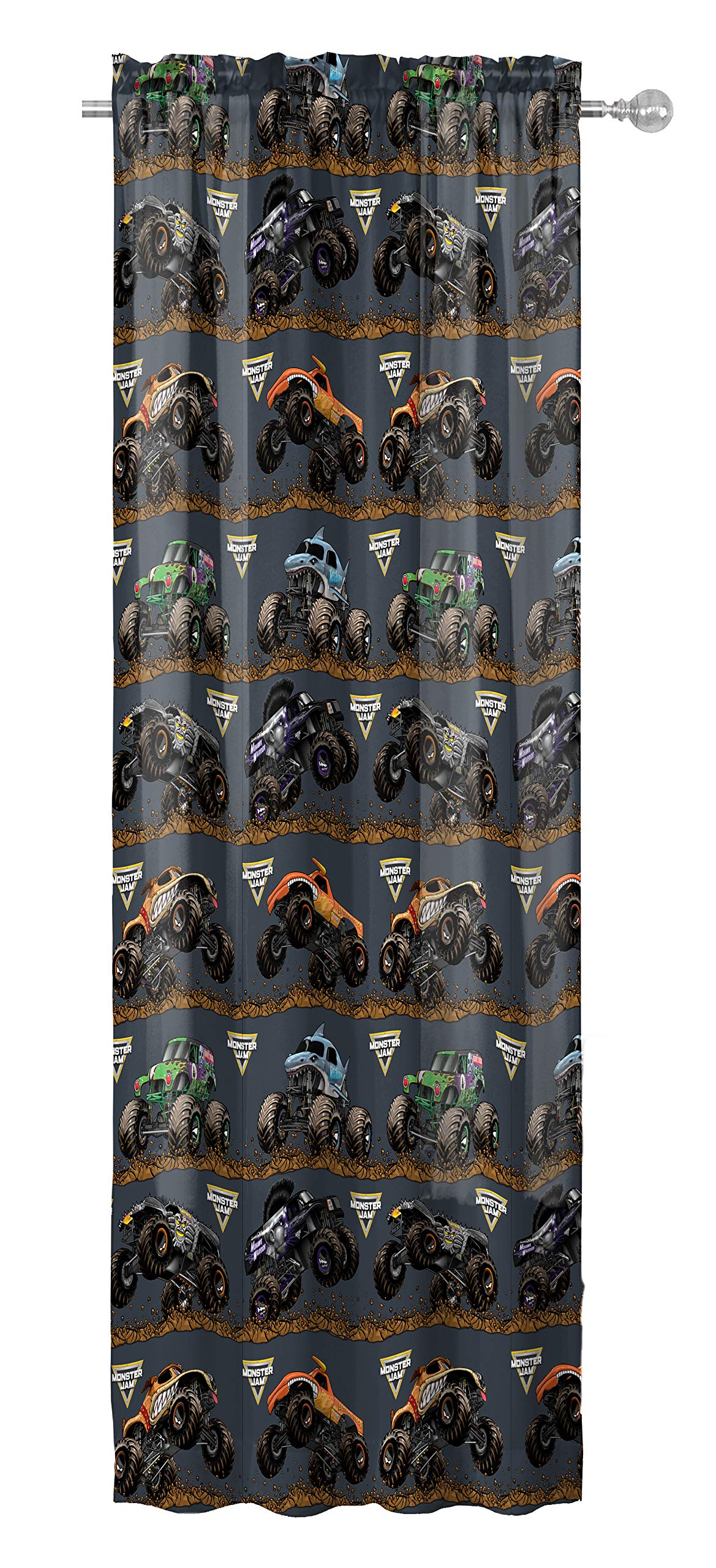 Jay Franco Monster Jam Kids Curtains, 4-Piece Drape Set with 2 Tiebacks, 42" W x 63" L Rod Pocket Window Drapes, Super Soft Microfiber, Light Filtering, Machine Washable (Officially Licensed)
