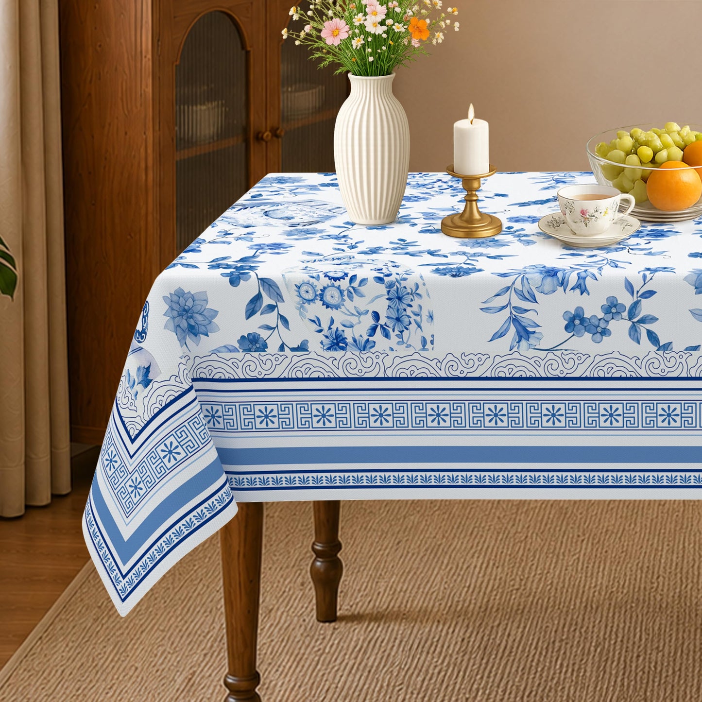 Viyeneyo Rectangle Tablecloth 60x102 Inch, French Blue Vase Table Cloth
