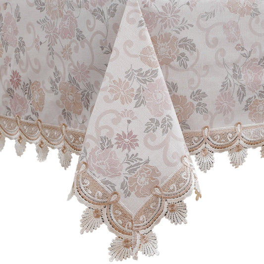 Walrus Heavy Duty Vinyl Tablecloth Elegant Floral Lace-Trimmed Tablecloth Vintage Flower Pattern, Waterproof Oil-Proof Plastic Table Cloth Stain-Resistant Wipeable(Floral Vintage, 60X60 Inch)