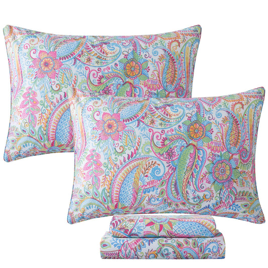 FADFAY Paisley Sheets Set Full Bohemian Damask Paisley Bedding Luxurious Boho Pink Paisley Bed Sheet Set Breathable Cotton Ultra Soft 17.5'' Deep Pocket Fitted Sheet 4Pcs, Full Size