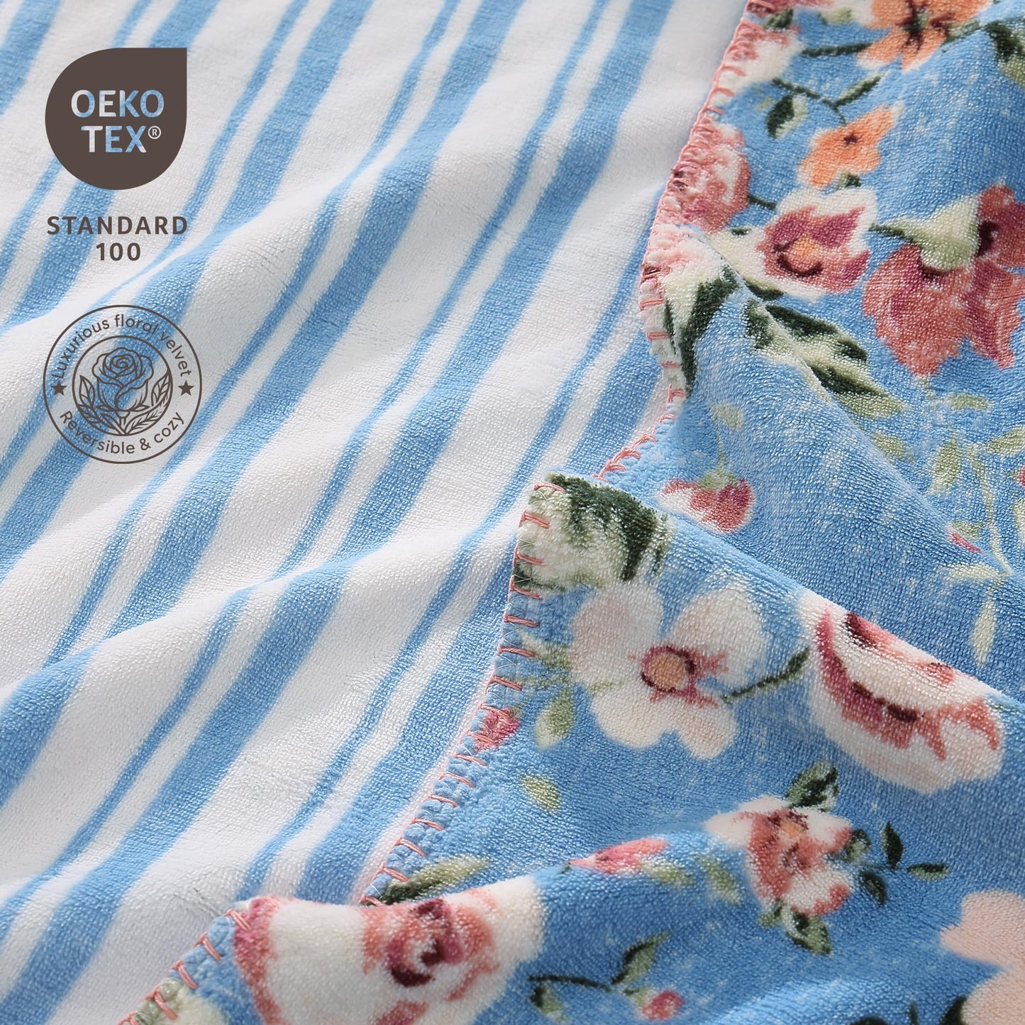 Floral Reversible Throw Blanket, Coco Flannel Bed Blankets for Women Gifts