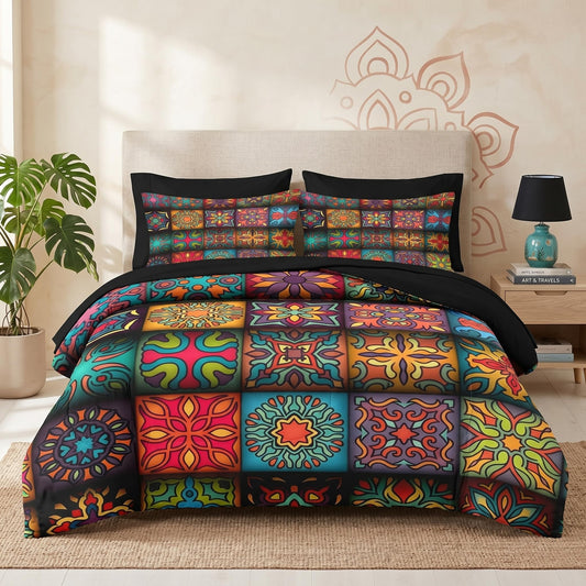 Pamnest Comforter Set Full Size, Mexico Colorful Mandala Vintage 7 Pcs Bedding for Kids and Adults, Bohemian Flower Bed Sheet Sets with Fitted Sheet 2 Pillowcases & 2 Shams for Bedroom Bed Decor