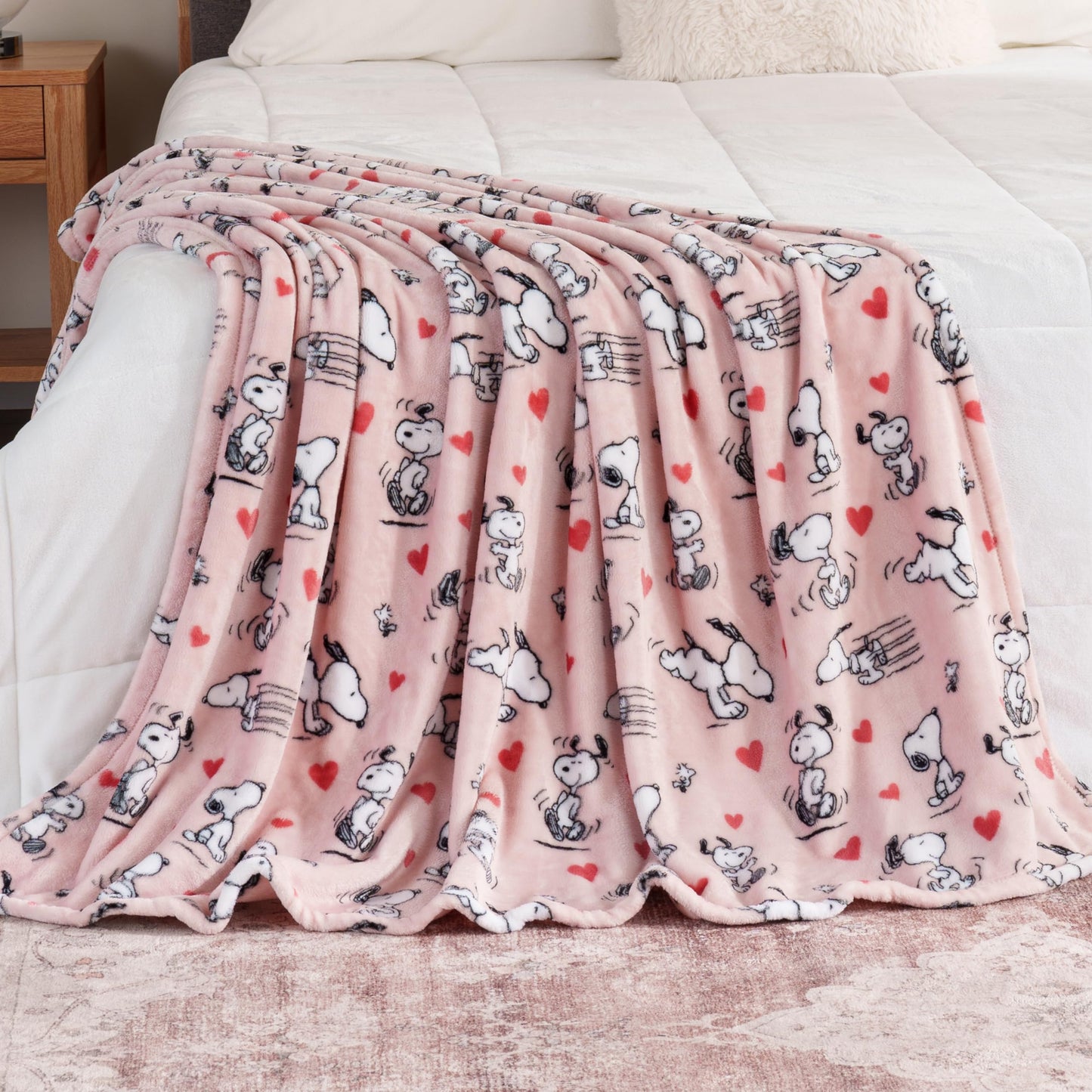 Berkshire Blanket Peanuts® VelvetLoft® Cute Character Snoopy Plush Throw Blanket,Peanuts Poses and Hearts Blush,Throw 55 in x 70 in (Official Peanuts® Product)