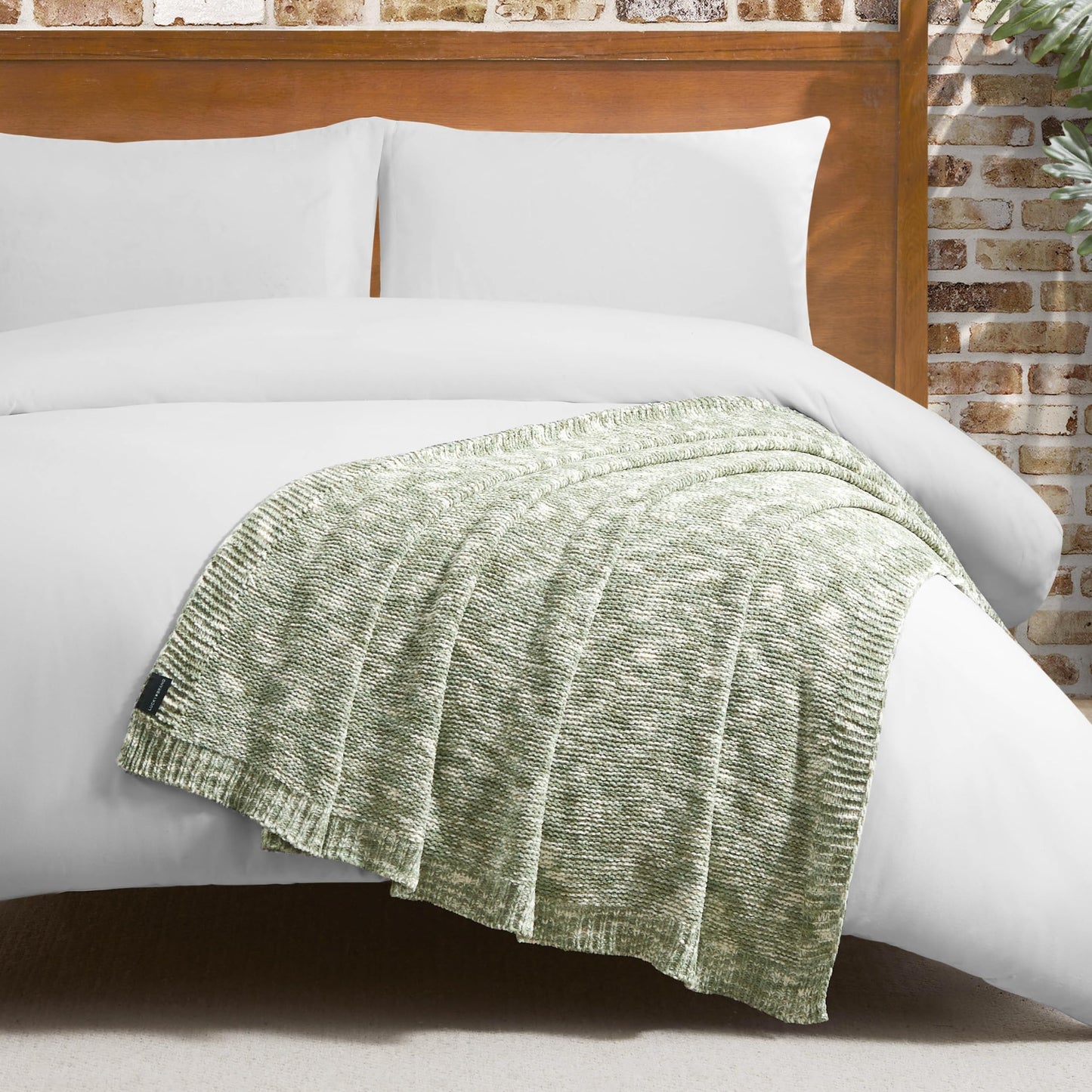 Lucky Brand Logan Taupe/Sage Chenille Knit 50"X70" Throw Blanket - Luxurious Soft Blanket for Ultimate Comfort and Cozy Warmth