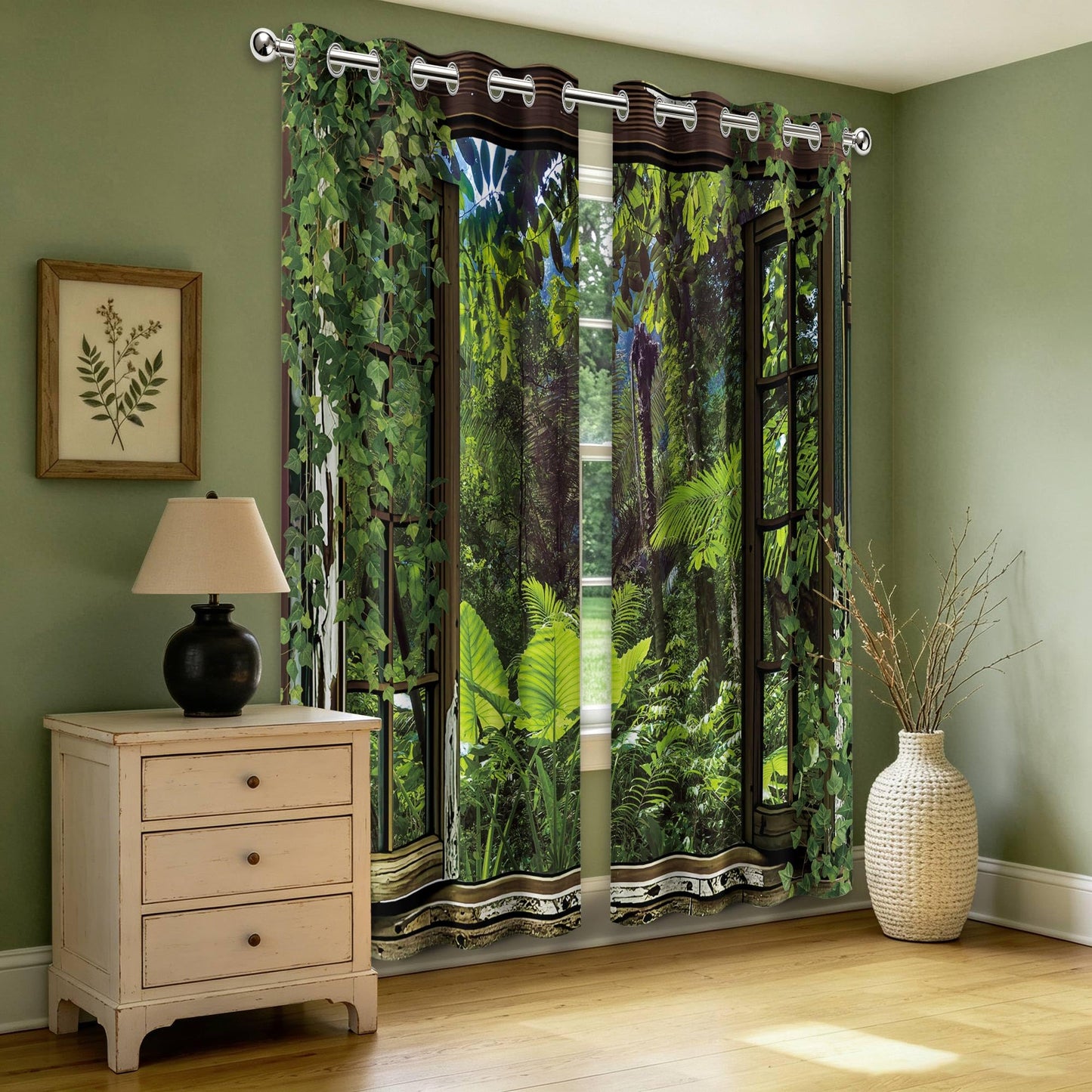 dueeia 3D Tropical Plants Blackout Curtains Nature Scene Jungle Landscape Grommet Window Drapes for Bedroom Living Room Black Out 84 Inch Length 2 Panels Set, 84 X 52 Inch