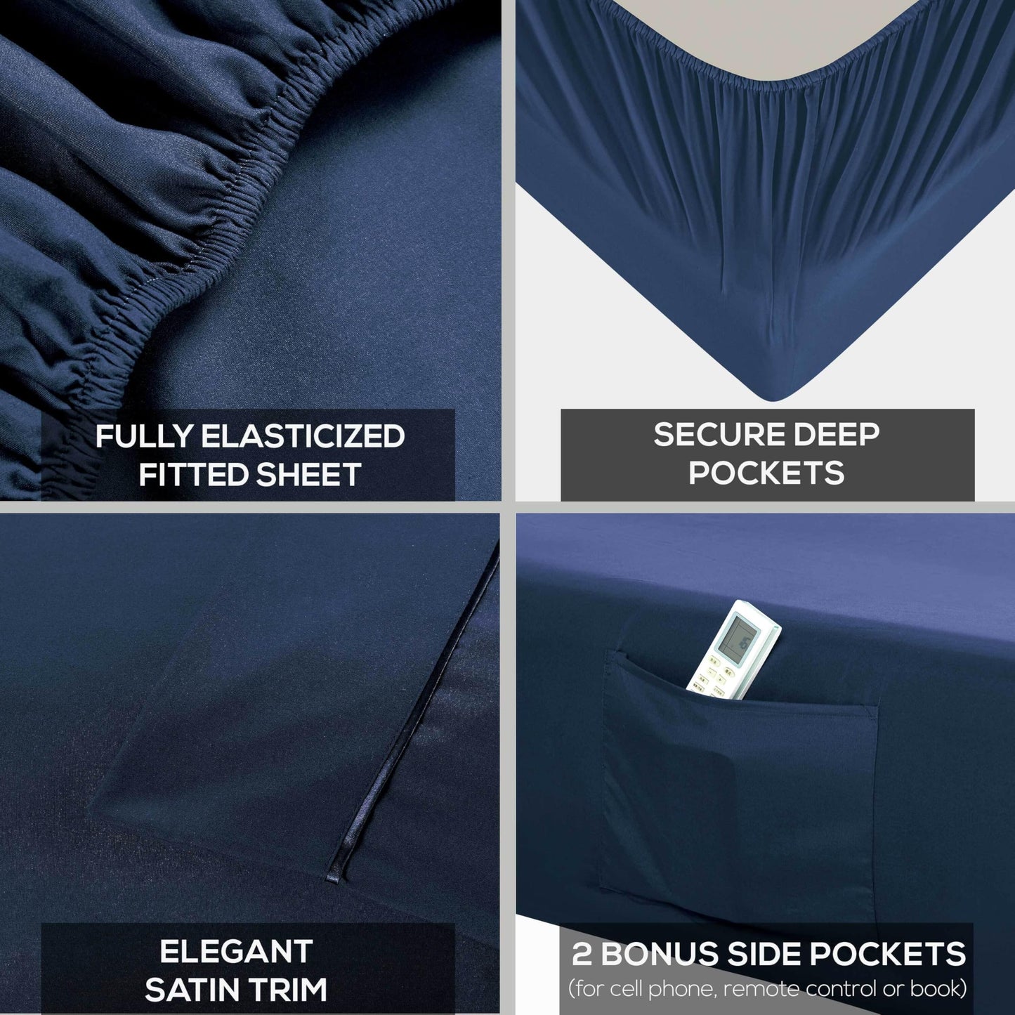 Mueller UltraTemp 6 PC Queen Sheet Set - Ultra-Soft Luxury Series, Cooling & Breathable Hotel Luxury Bed Sheets, Deep Pocket Wrinkle-Free Oeko-TEX, Navy