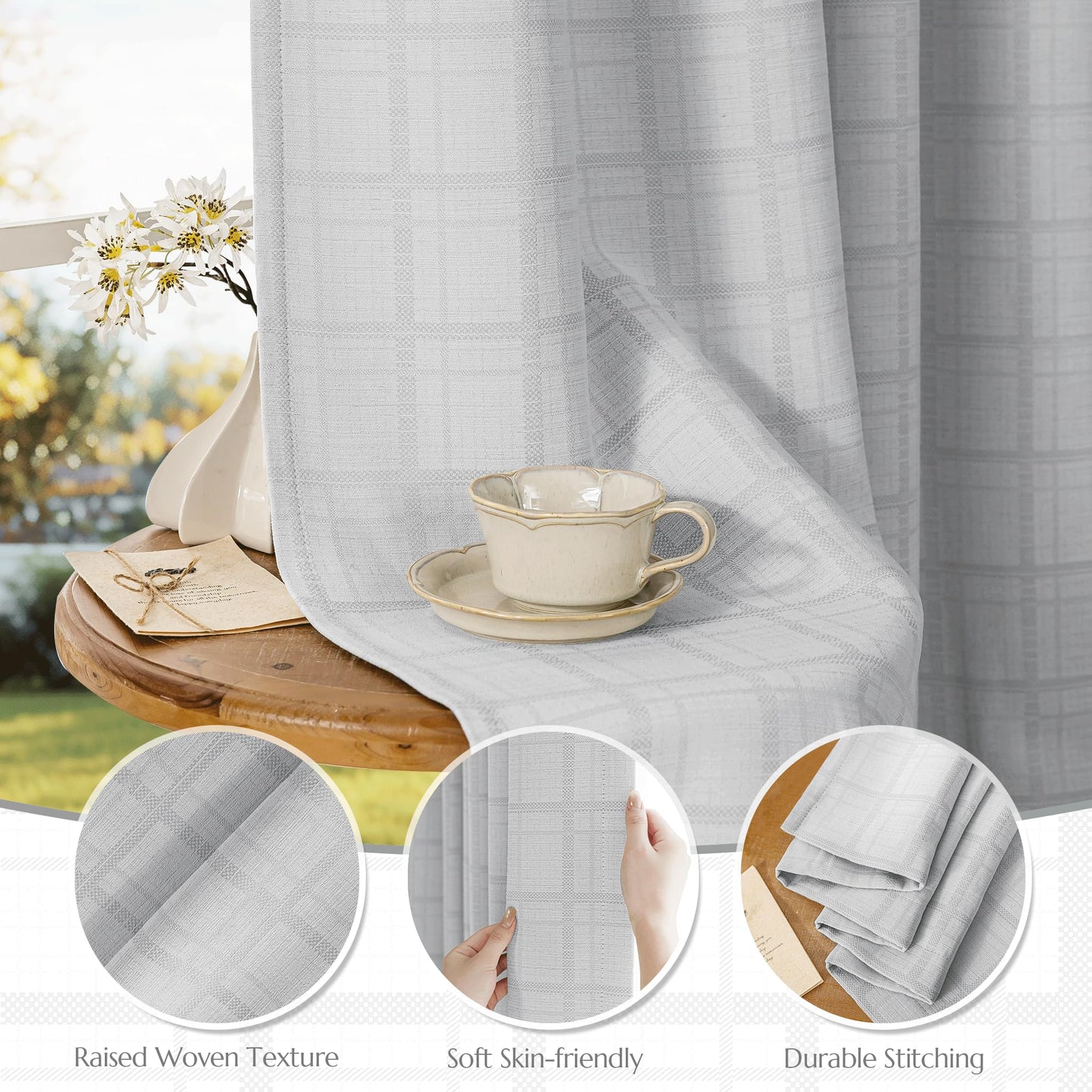 Beauoop Grey Plaid Jacquard Blackout Curtains 84 Inches Long 2 Panels for Bedroom Living Room Gingham Checkered Room Darkening Thermal Insulated Soundproof Grommet Window Drapes, 52x84 2 Set