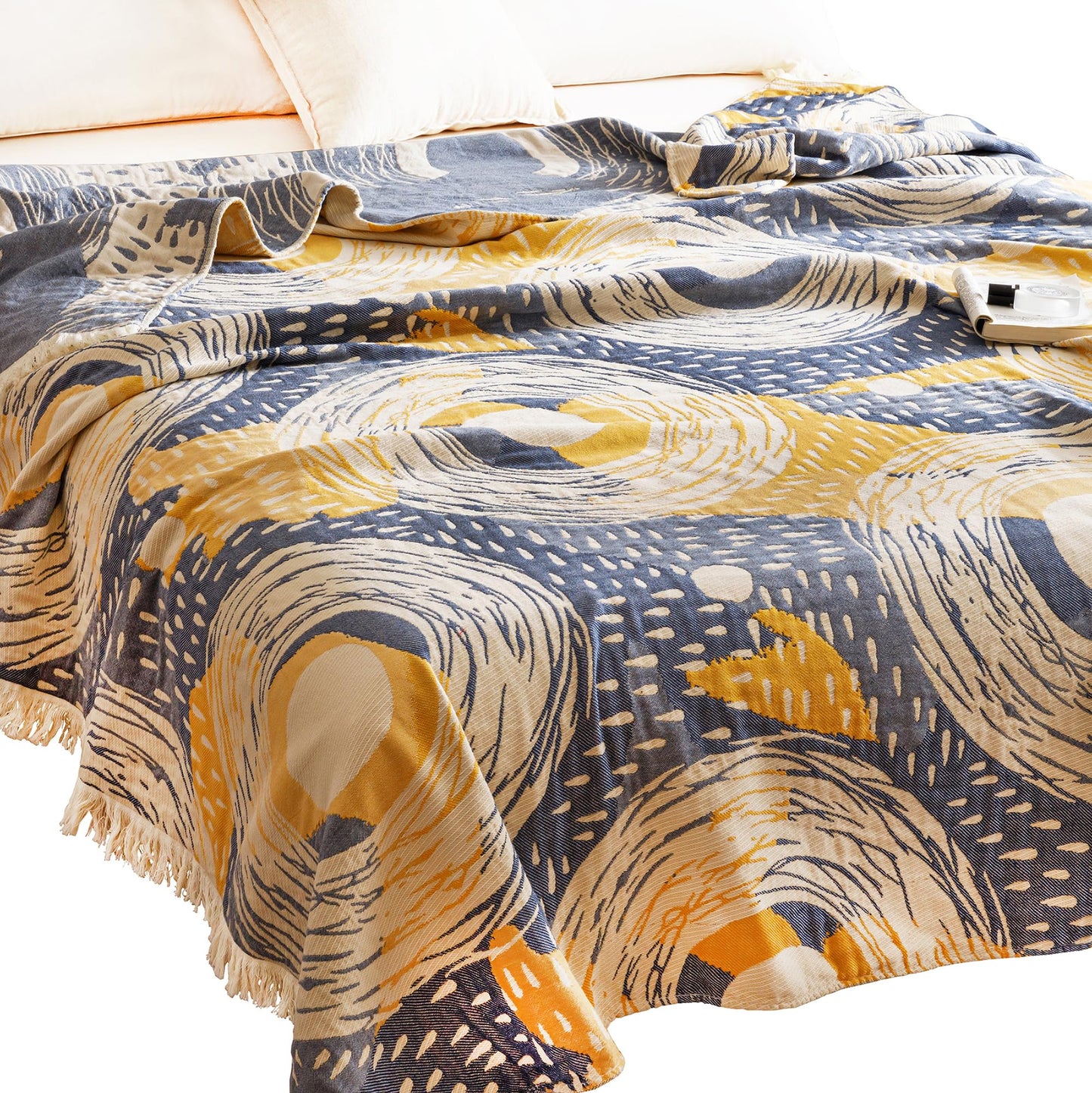 Scientific Sleep Starry Night Impressionism Art Blanket Sky Moon Star 100% Cotton Muslin Blanket Throw for Bed Couch Sofa Cozy Soft Bedding Bedspread Quilt Coverlet Full Queen 80 in x 90 in