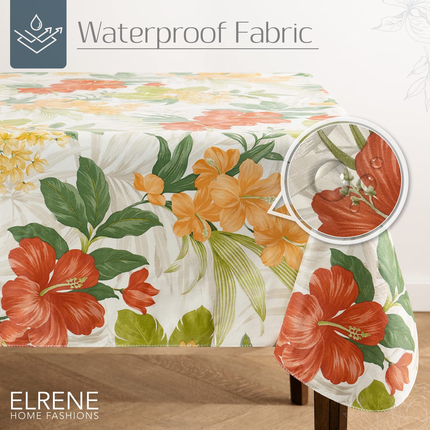 Elrene Home Fashions Callisto Tropical Floral Water- and Stain-Resistant Vinyl Tablecloth with Flannel Backing, 52 Inches X 70 Inches, Rectangle, Yellow