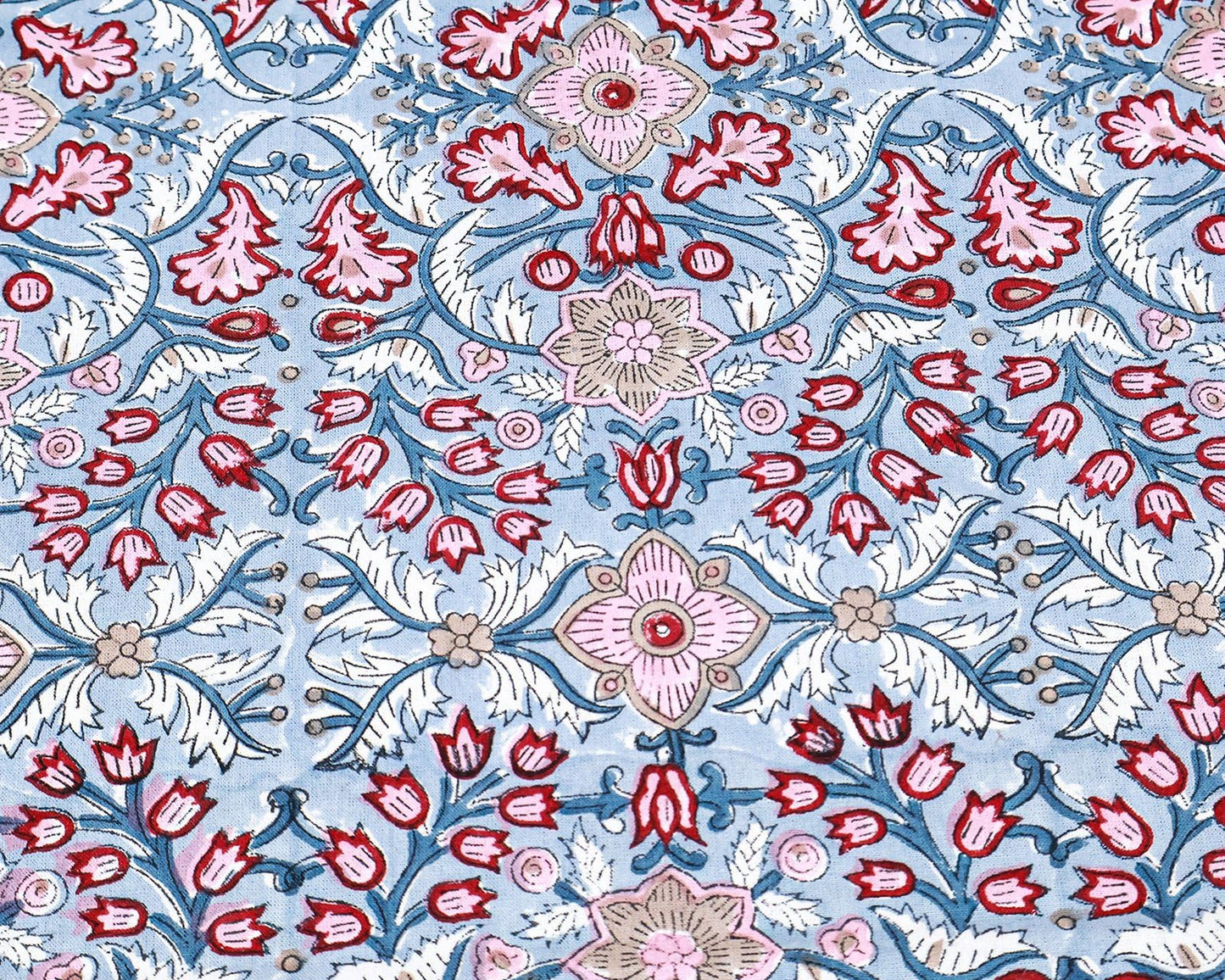 72x108 Inches Rectangle Hand Block Printed Cotton Tablecloth, Red Grey Floral Table Cloths Washable, Indian Table Linen for Outdoor Thanksgiving Gifts Home Decor Dinning Outdoor