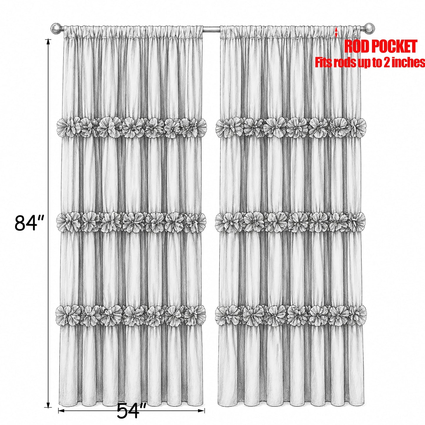 Homechoice Decor Thermal Insulated Blackout Window Curtains, 54" W x 84" L x 2 Panels, Boho Ruched Window Treatments with 3 Rows of Butterfly Flowers, Rustic Rod Pocket Drapes, Peach Pink (LQ-30)
