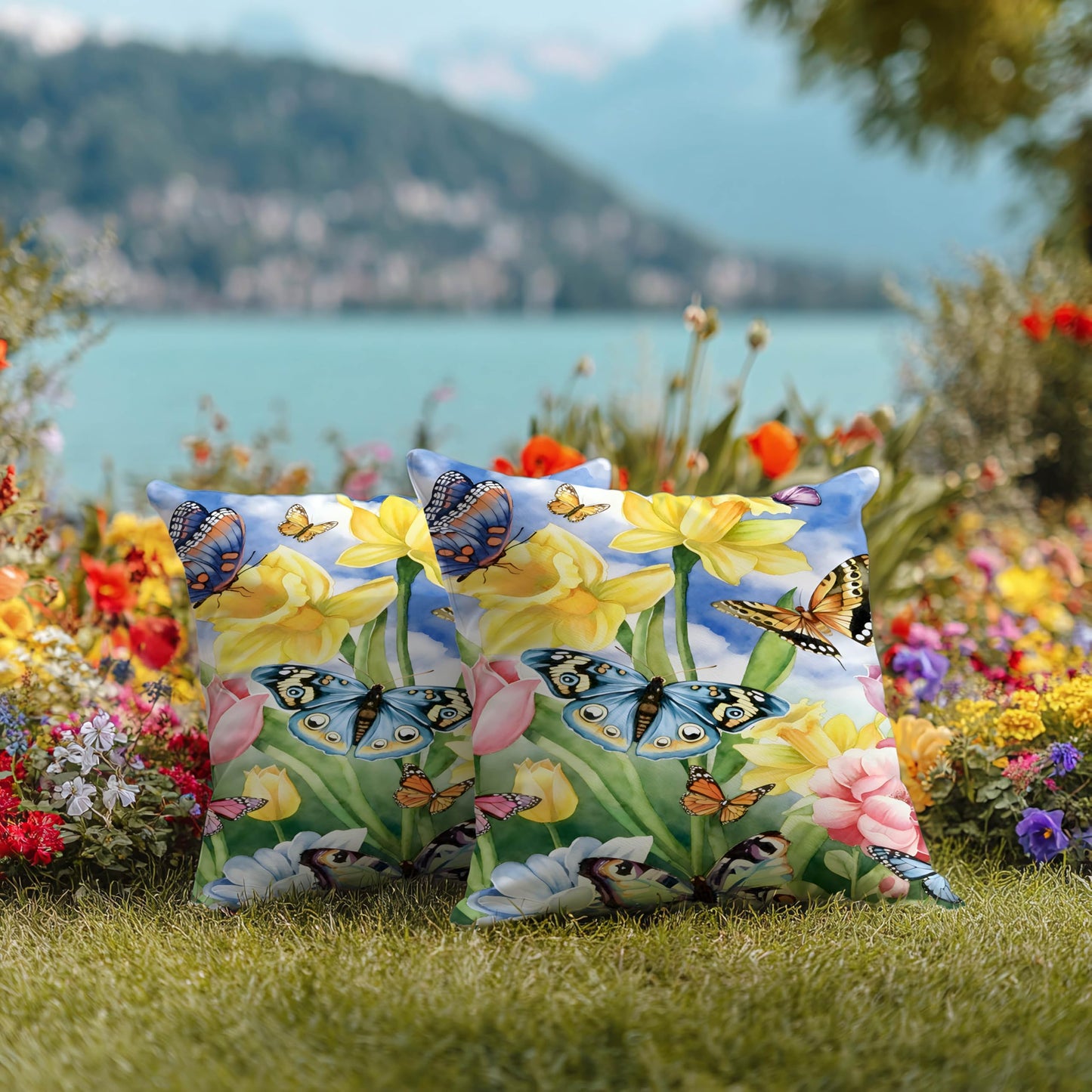mellicoma Waterproof Outdoor Pillow Covers 18x18 Pack of 2 Watercolor Butterflies and Flowers Throw Spring Outdoor Pillows for Garden Funiture Patio Home