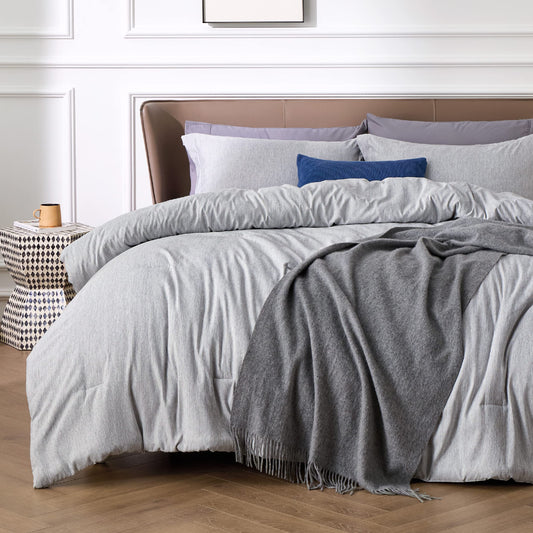 Bedsure Grey Queen Comforter Set - Soft Bedding for All Seasons, Cationic Dyed Bed Set, 3 Pieces, 1 Queen Size Comforter (90"x90") and 2 Pillow Shams (20"x26"+2")